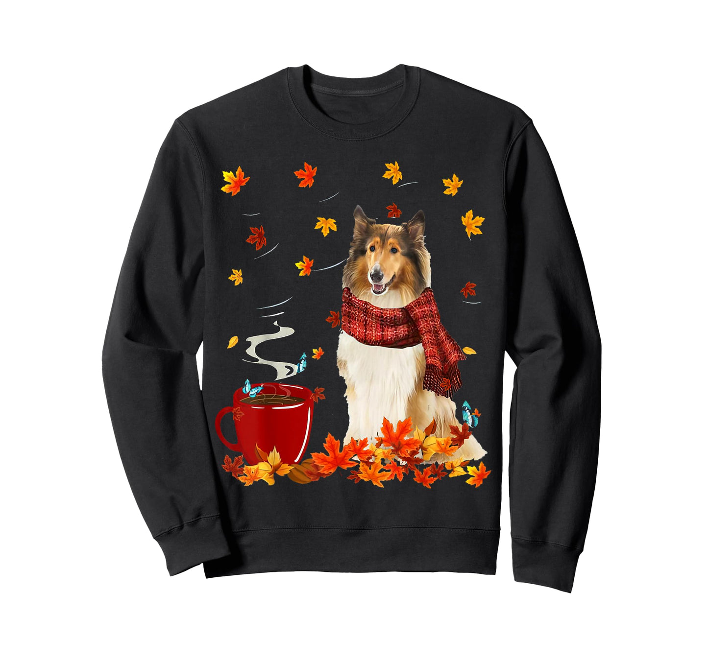 Rough Collie Fall Red Scarf Autumn Leaf For Dog Lover T-Shirt
