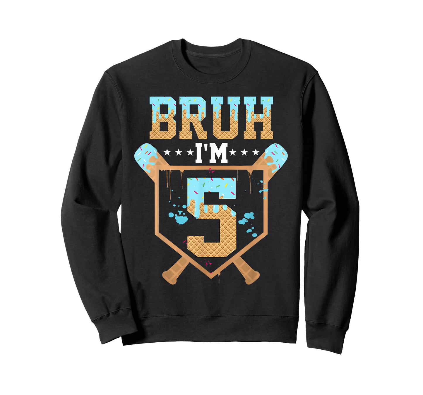 Bruh 5th Birthday Boy Baseball Ice Cream Drip 5 Year Old Boy T-Shirt