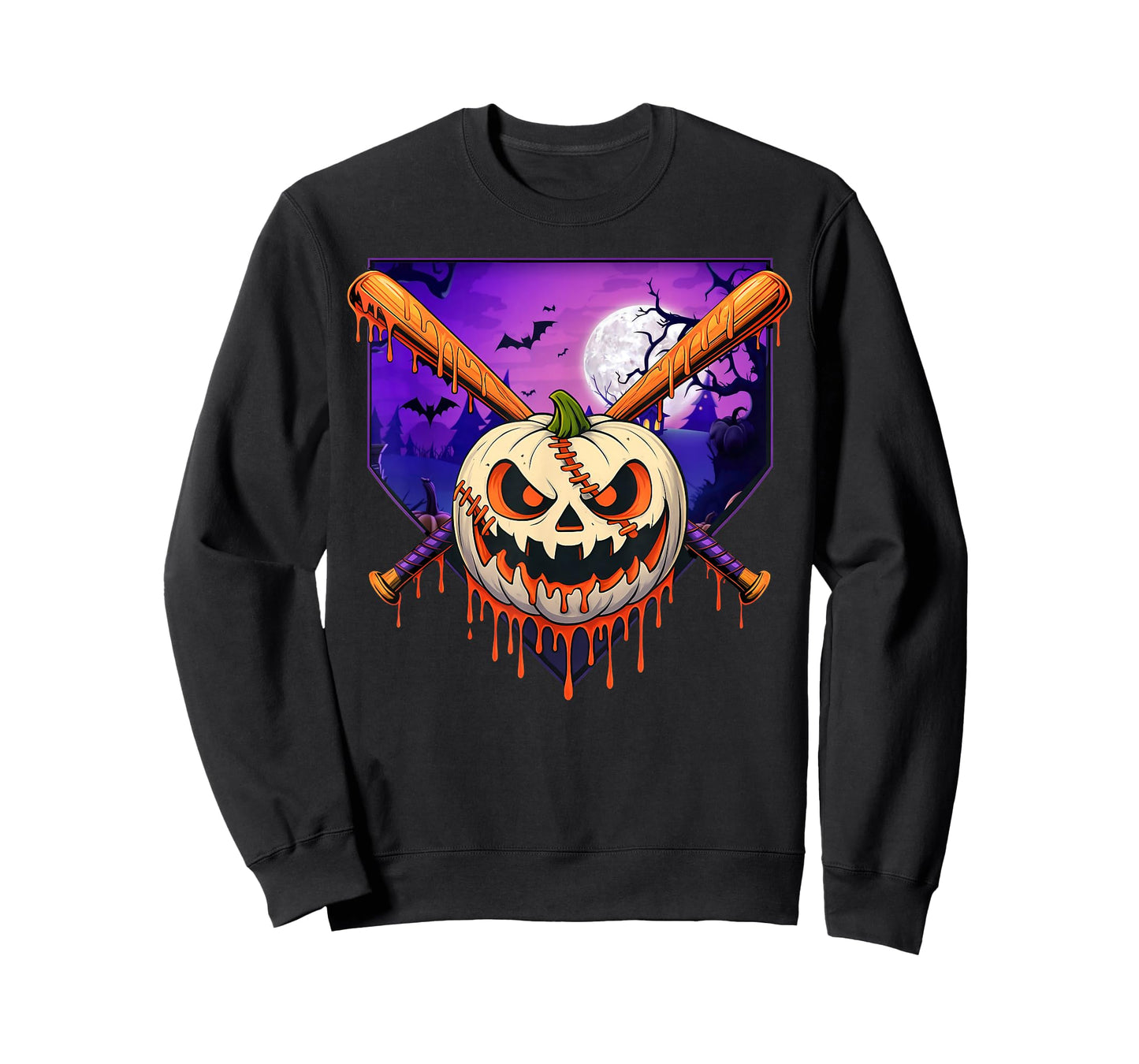 Baseball Dripping Home Plate Spooky Season Pumpkin Boys T-Shirt