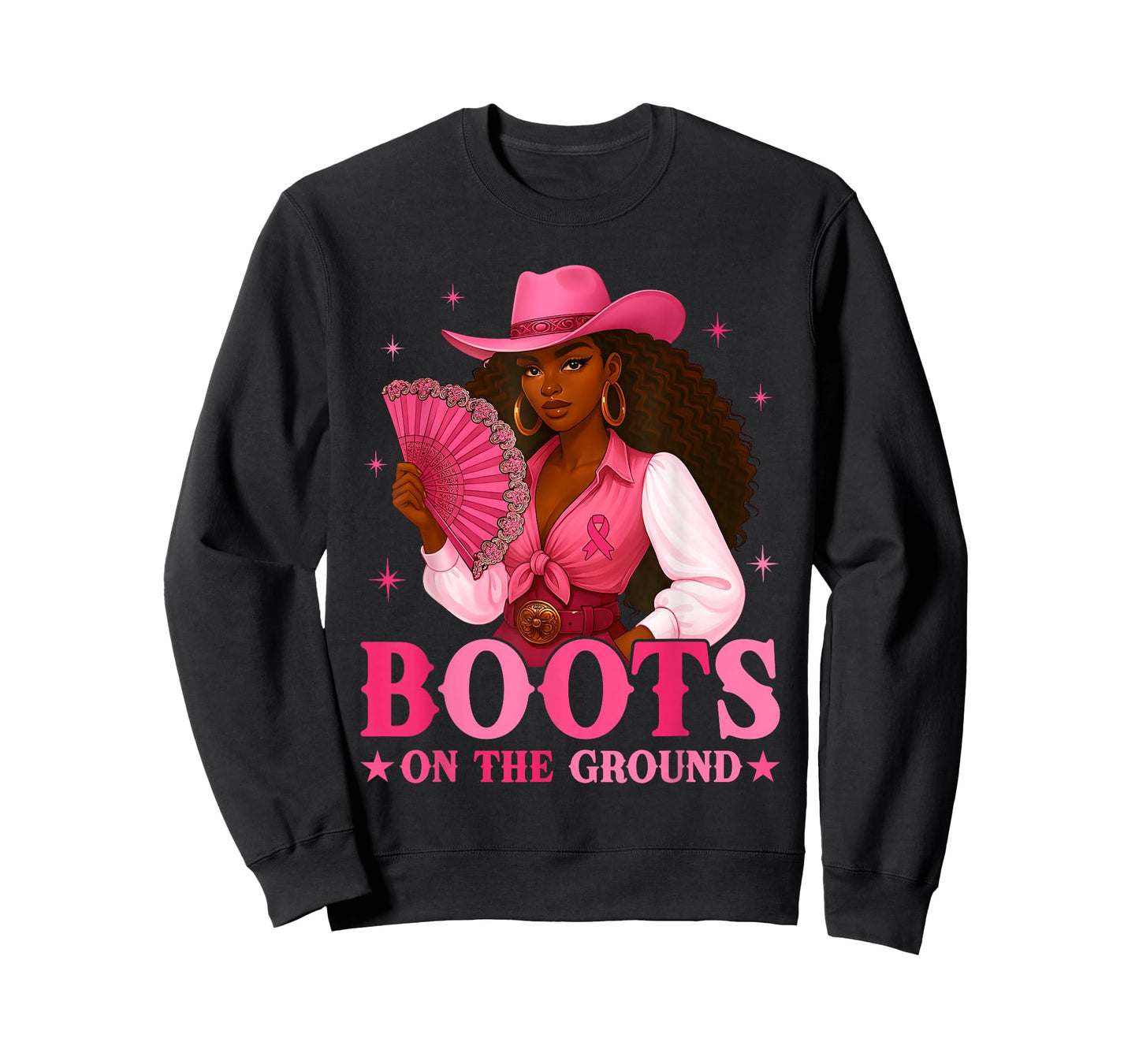 Boots On The Ground Pink Cowgirl Breast Cancer Western Women T-Shirt