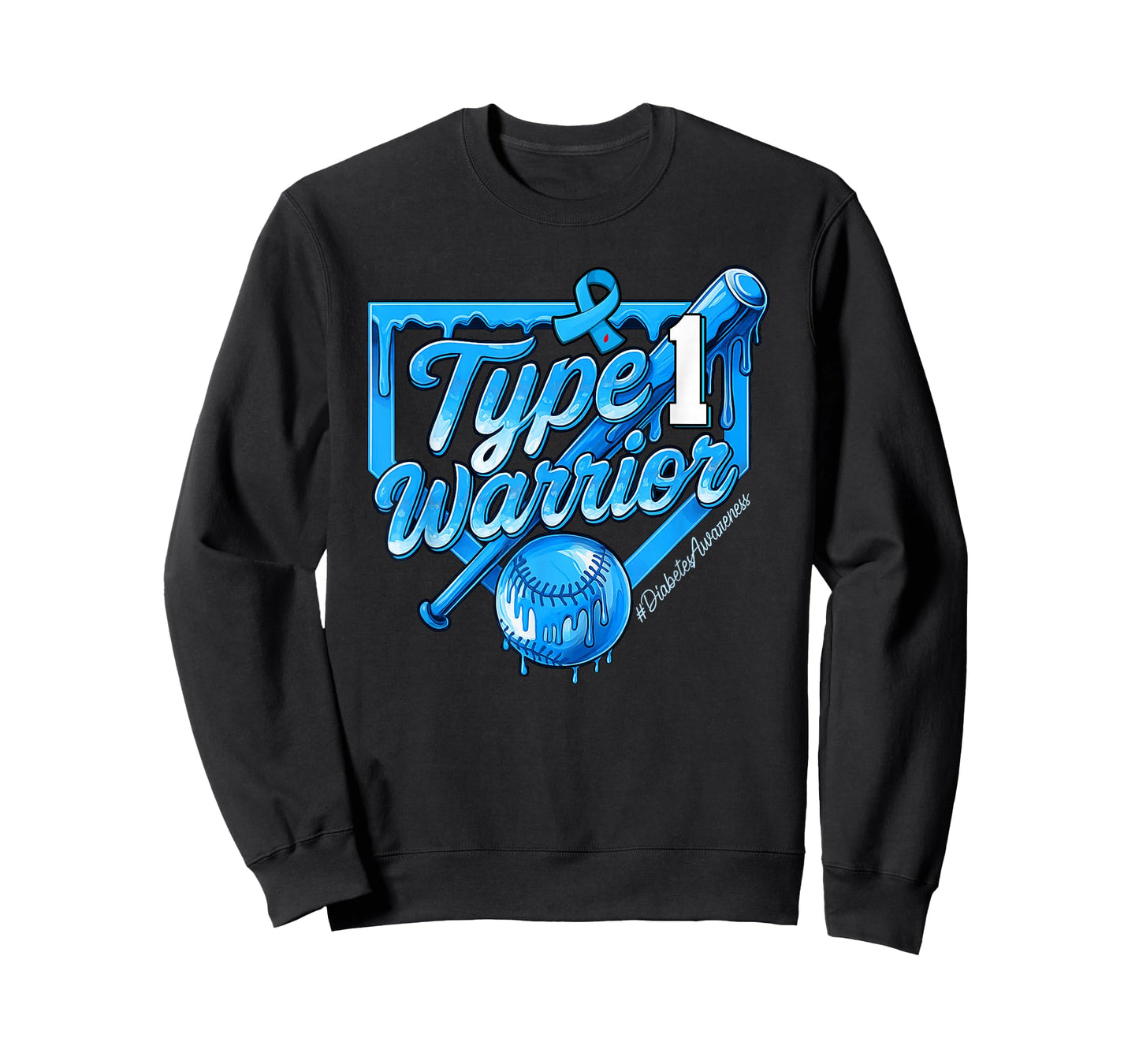 T1D Warrior Baseball Drip Boys Home Plate Blue Ribbon T-Shirt