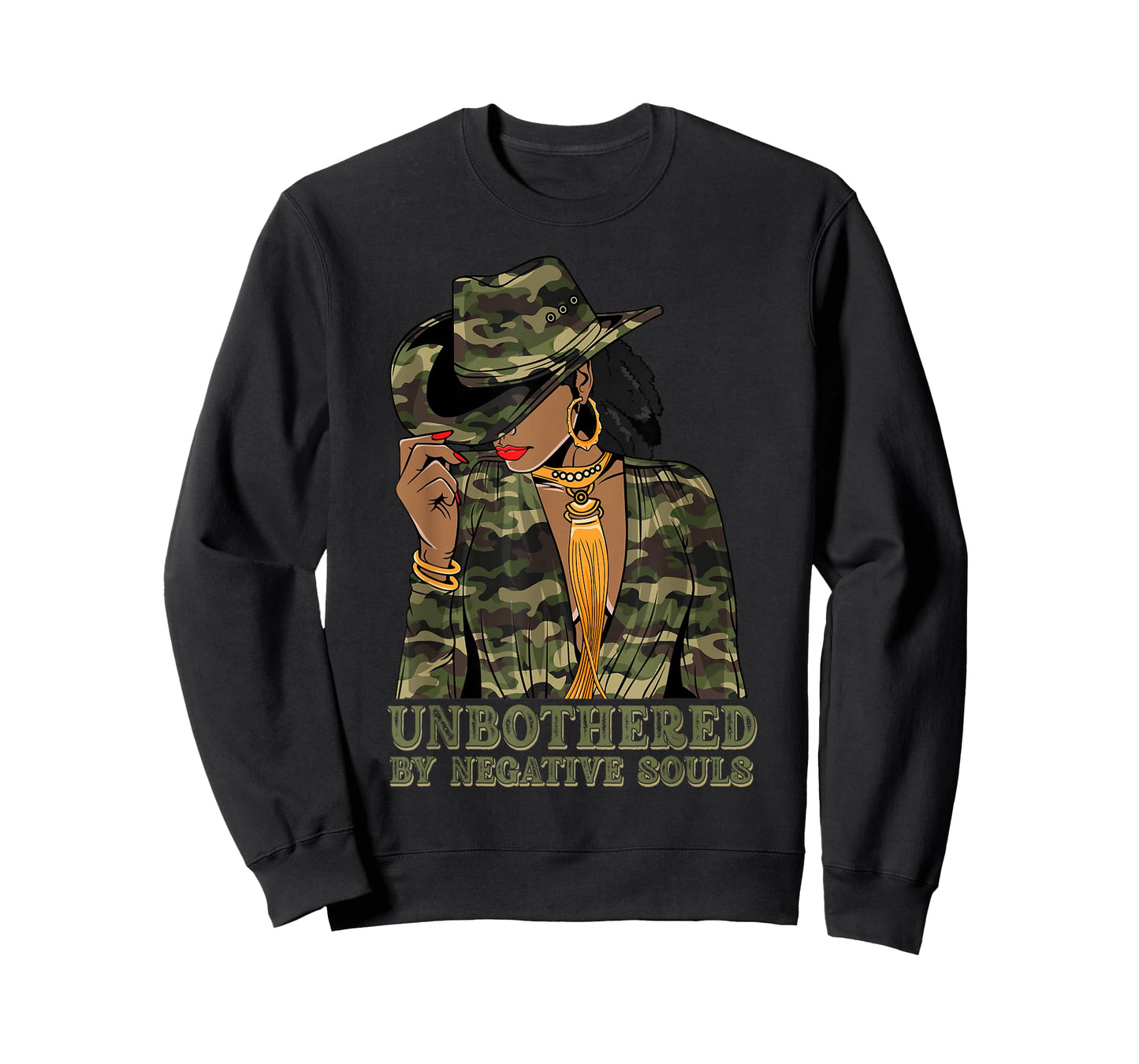 Unbothered Western Black Cowgirl Camo Camoflauge Afro Woman T-Shirt