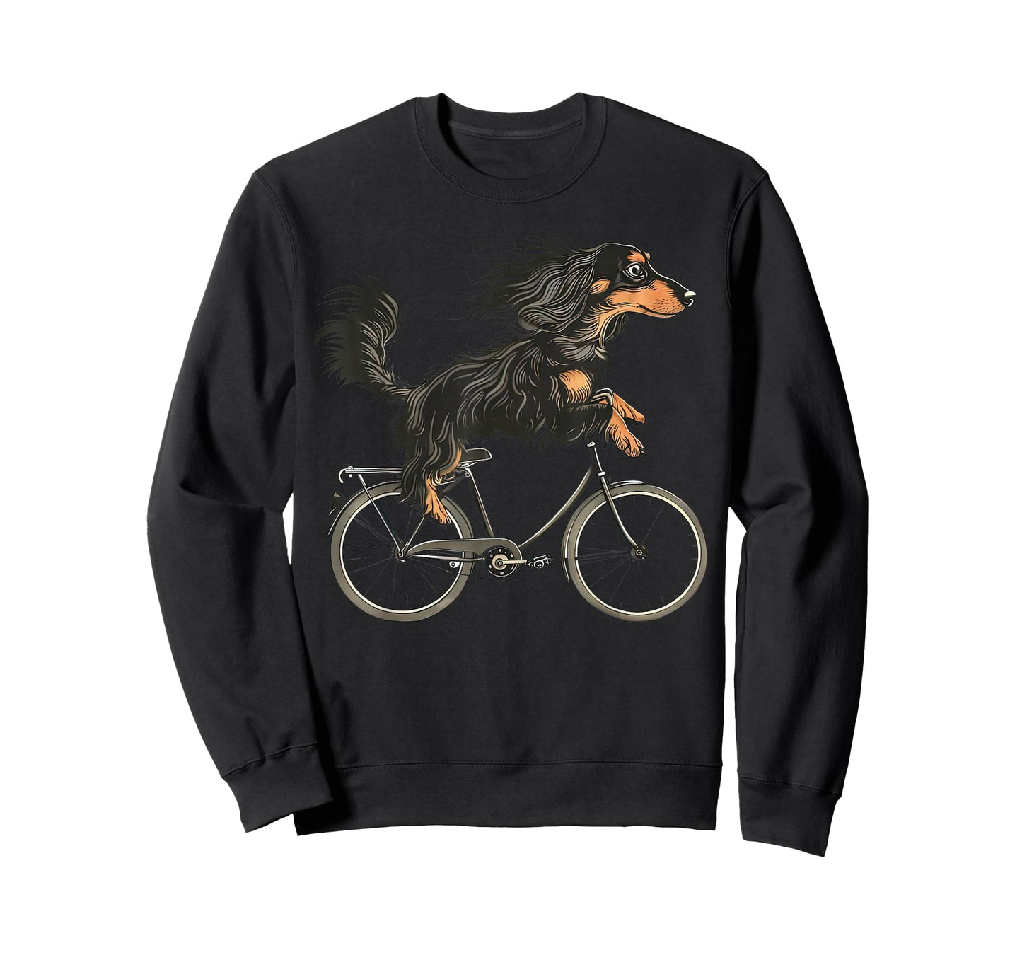 Vintage Long Haired Dachshund Riding A Bike Cycling Bicycle T-Shirt