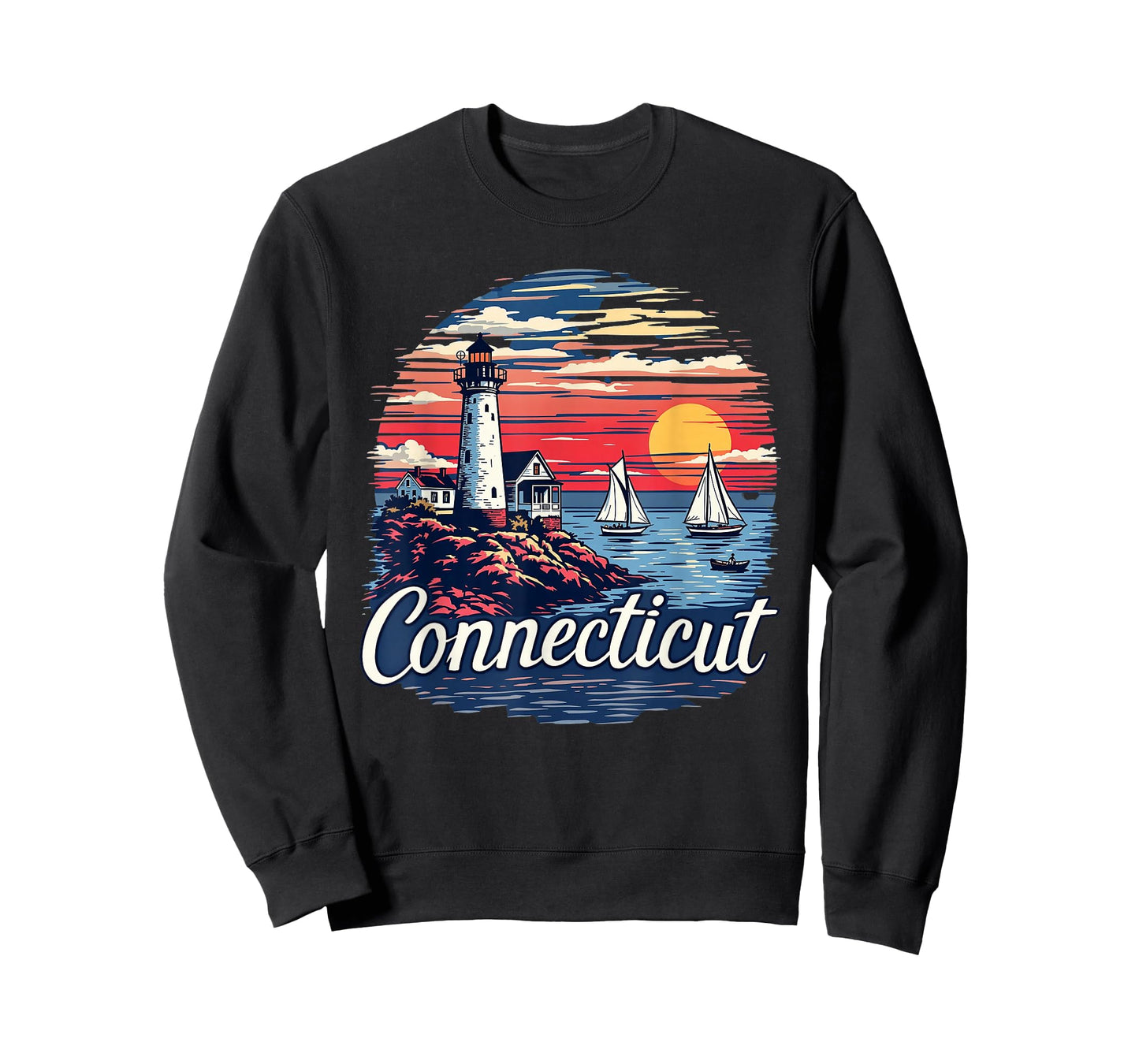 Retro Connecticut Home State CT Coastal Sunset Vintage T-Shirt