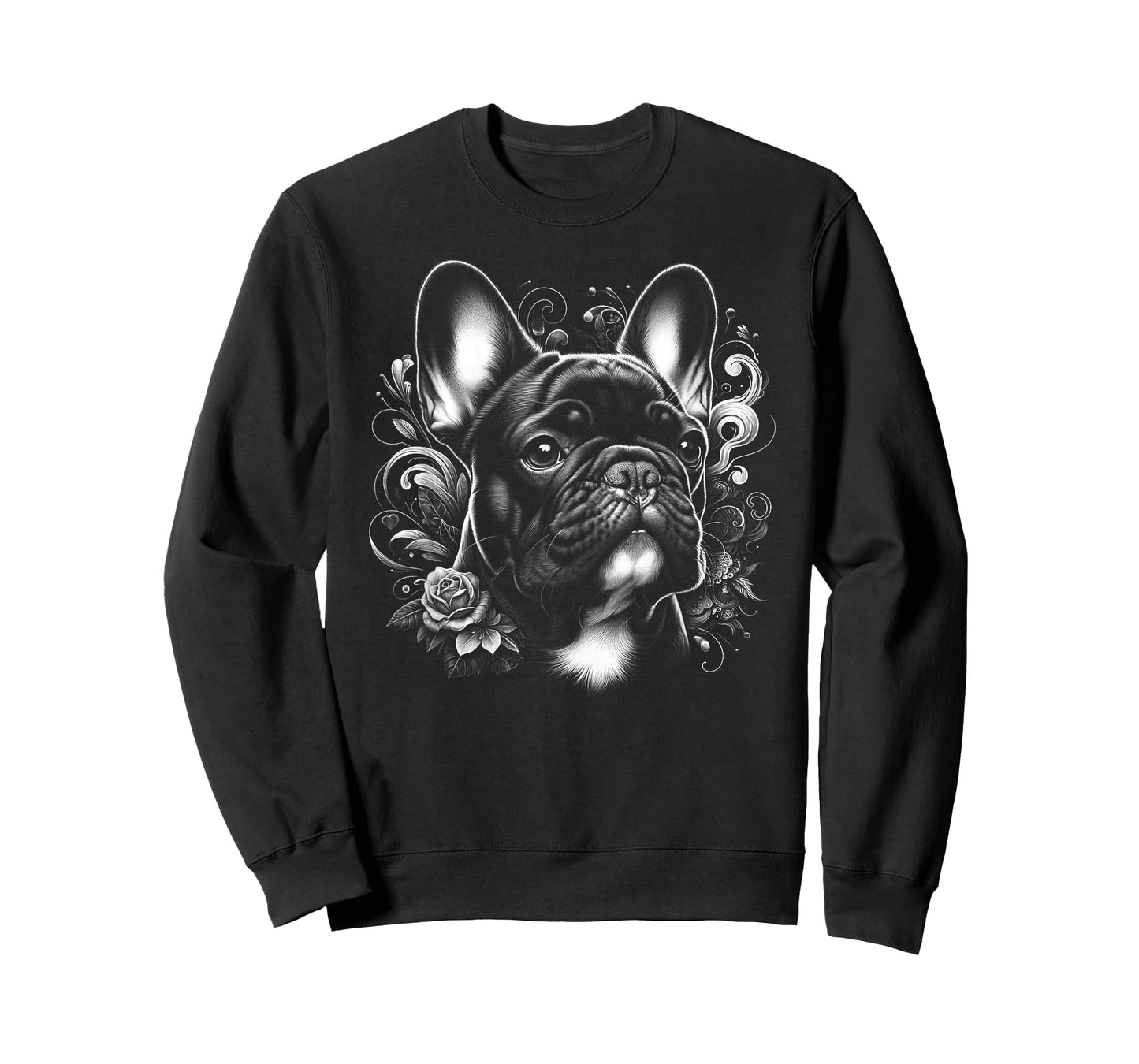 Cute French Bulldog with Flower Decoration T-Shirt for Men Women Kids