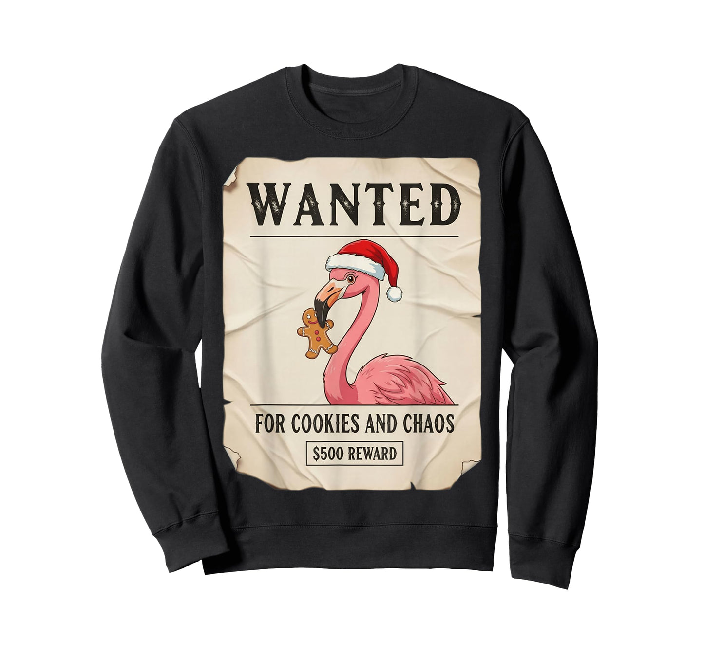 Wanted for Cookies and Chaos Funny Flamingo Christmas Pajama T-Shirt