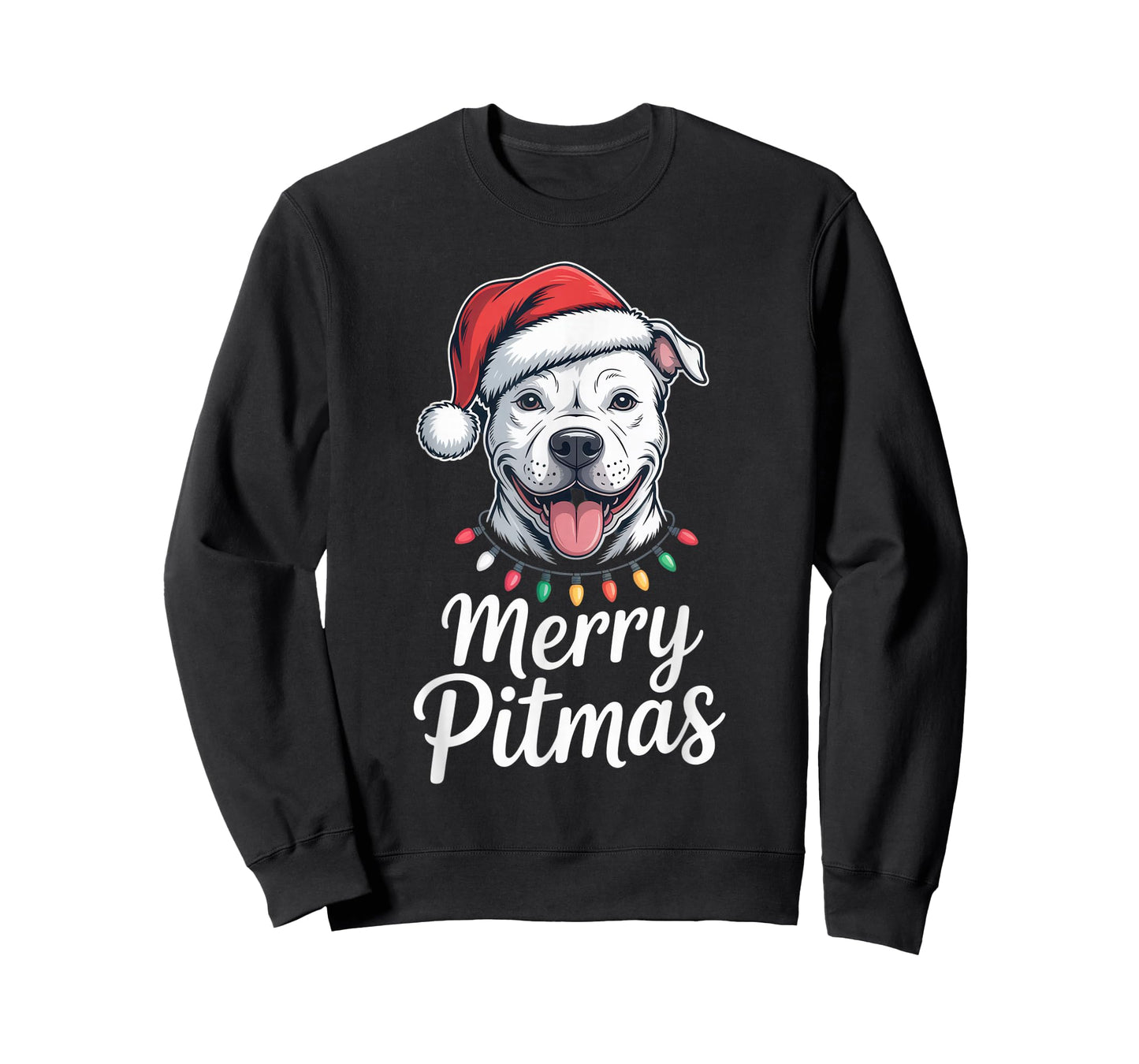 Merry Pitmas Pitbull Dog Christmas Lights Santa Hat Shirt T-Shirt