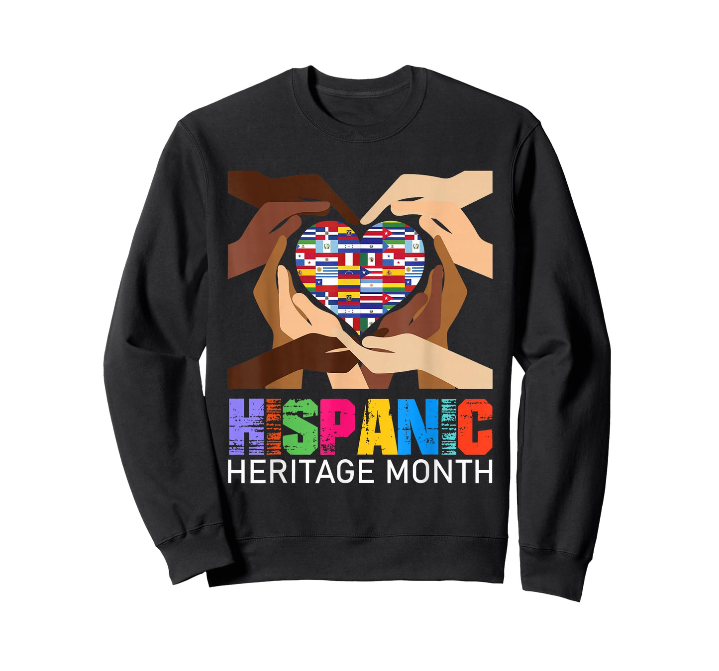 Hispanic Heritage Month Hands Heart Latino Countries Flags T-Shirt