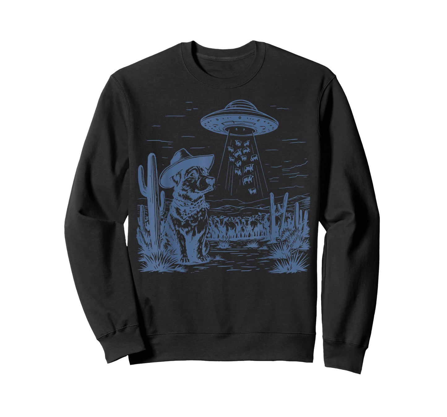 Dog Cattle Cowboy Cowgirl Vintage UFO Western Country Animal T-Shirt