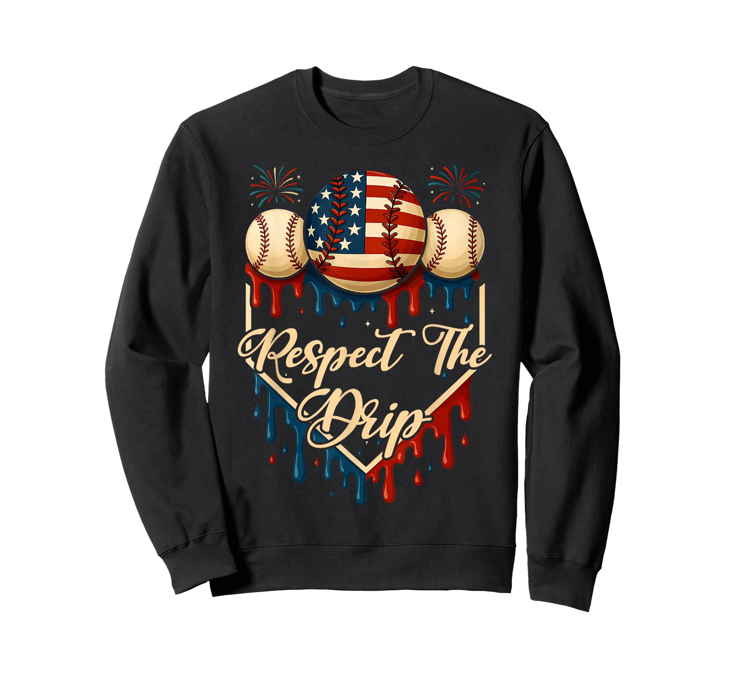 Baseball Ice Cream Dripping 4th of July Respect The Drip T-Shirt
