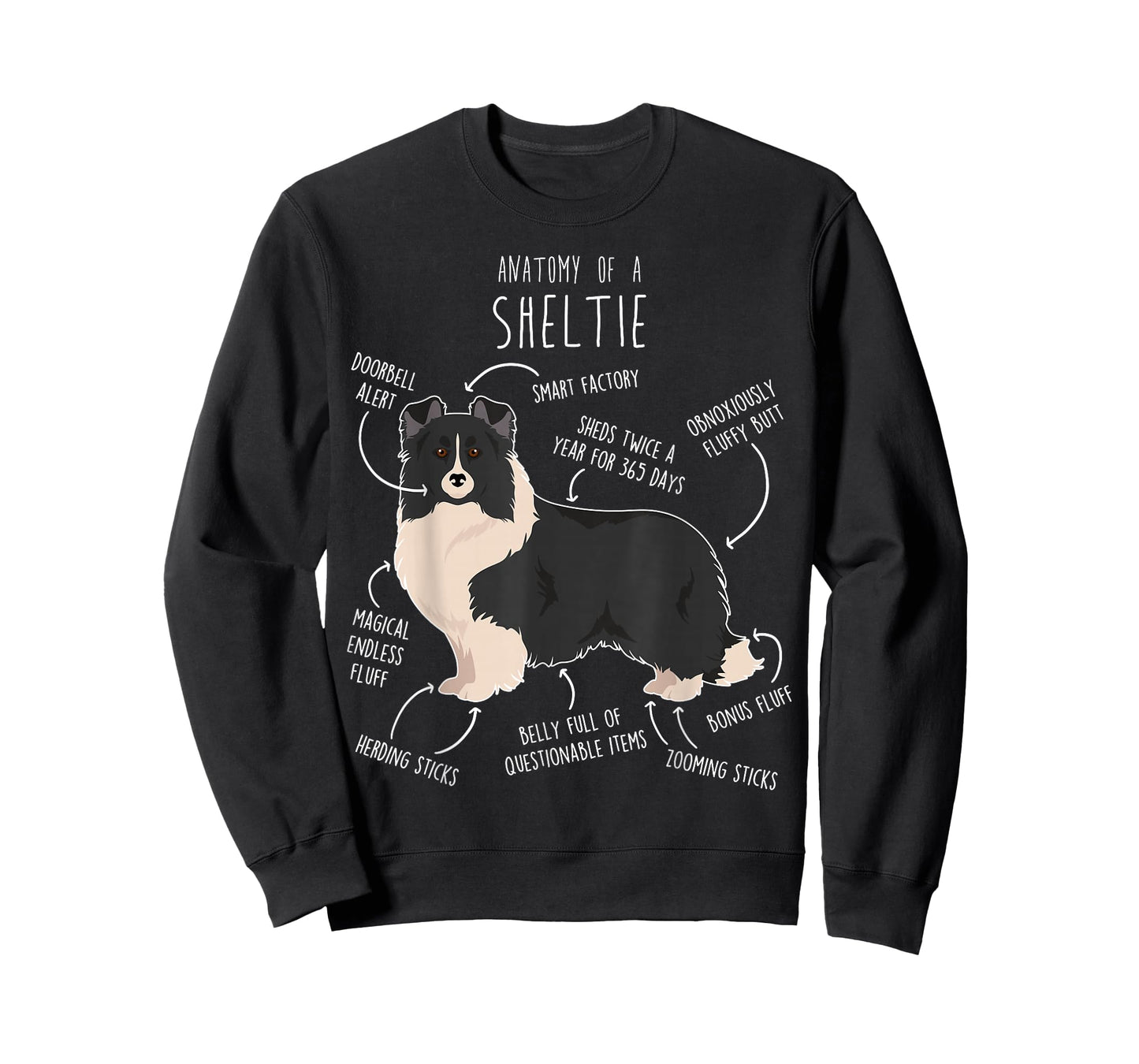 Bi Black Sheltie Shetland Sheepdog Anatomy, Funny Cute Pet Men Women Girls Kids T-Shirt