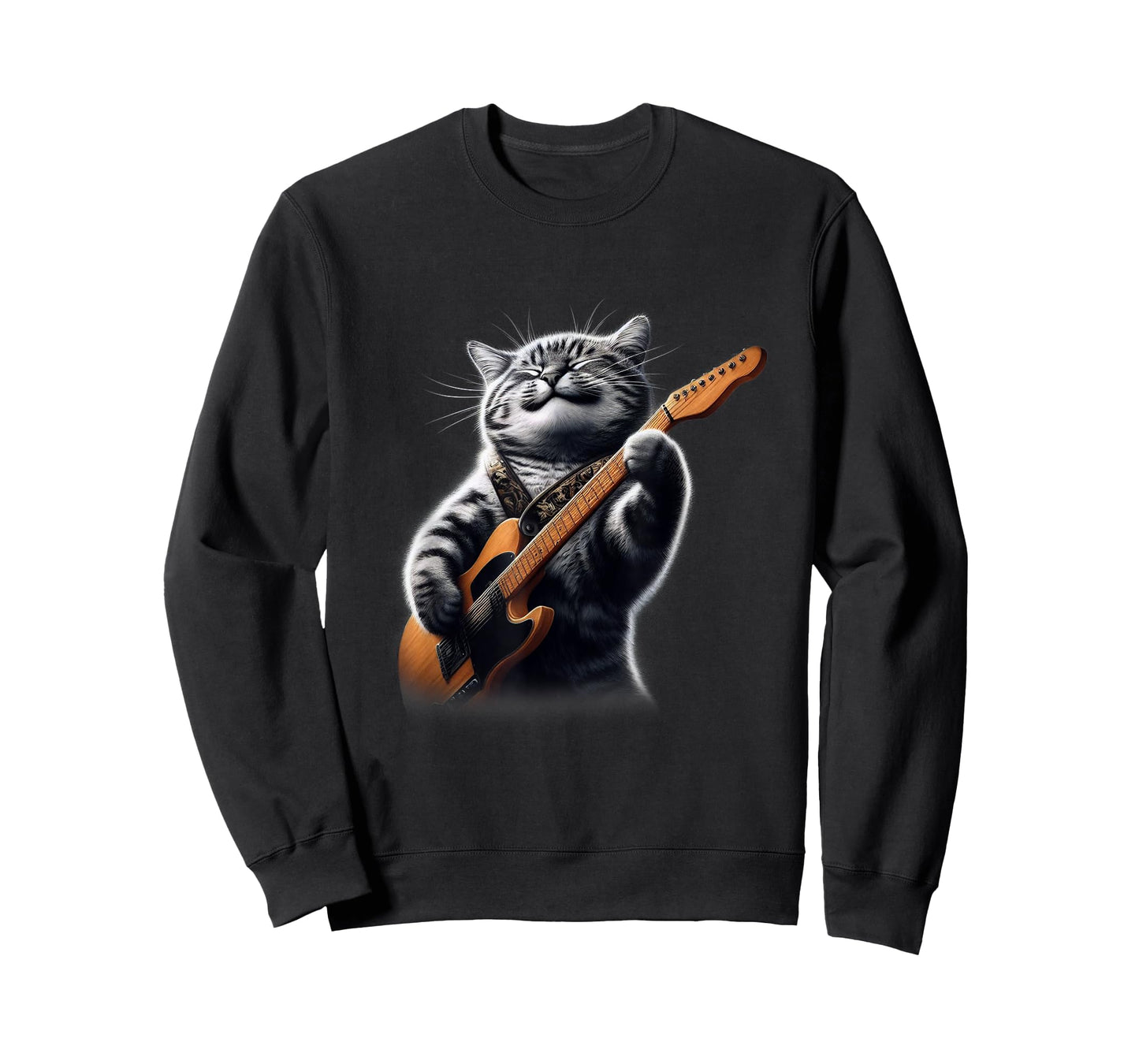 Cat Playing Guitar - Funny Rock Music Guitar Cat Men Women Kids T-Shirt
