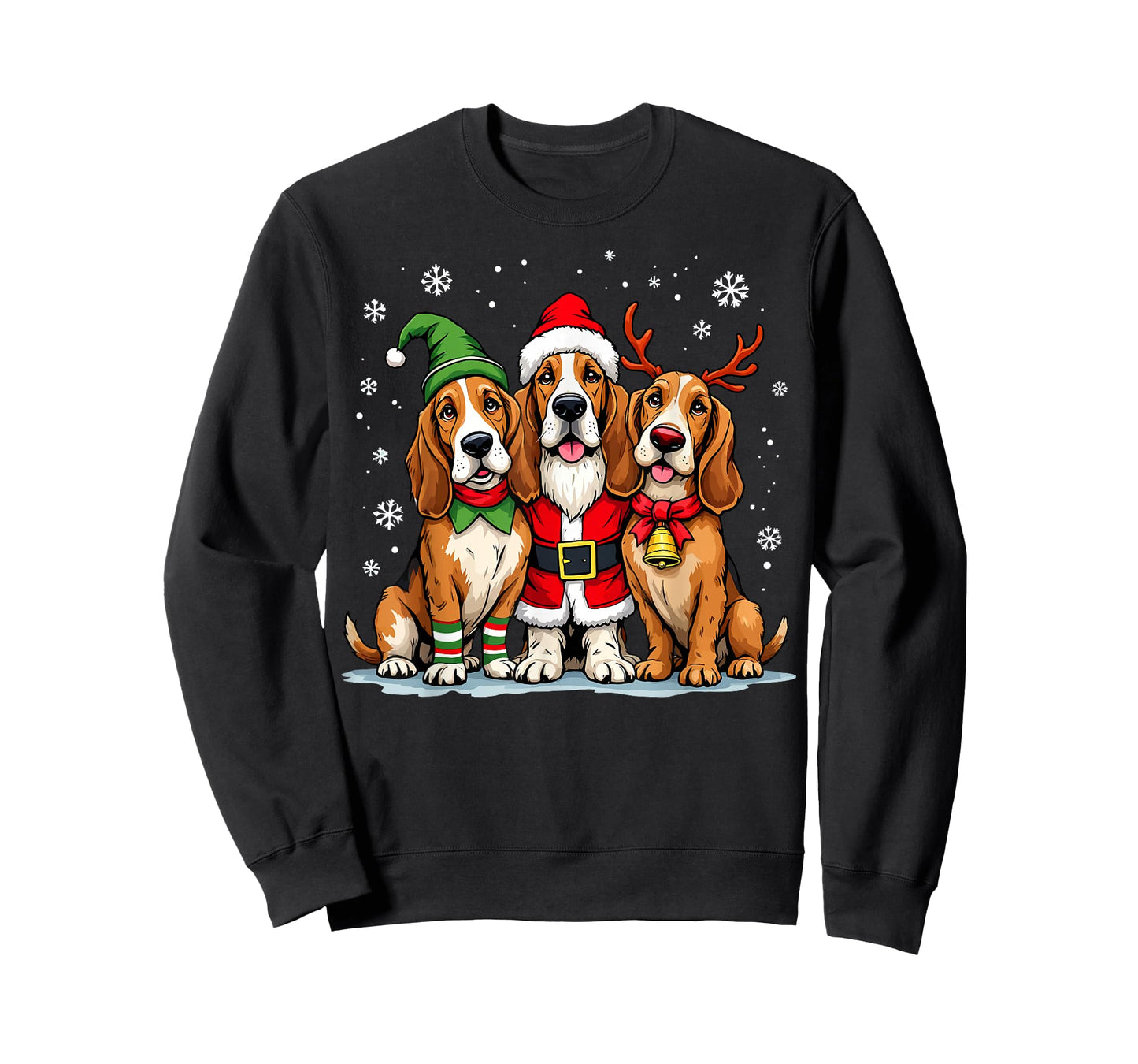 Basset Hound Christmas Dogs Funny Santa Reindeer Elf Holiday T-Shirt