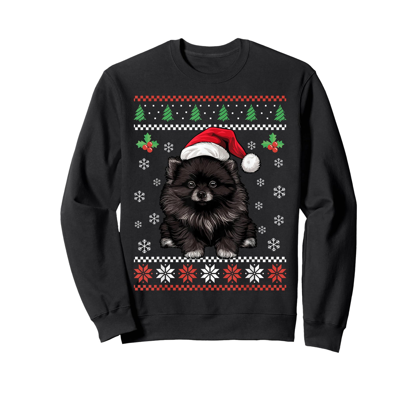 Black Pomeranian Ugly Christmas Sweater Xmas For Adults Kids T-Shirt