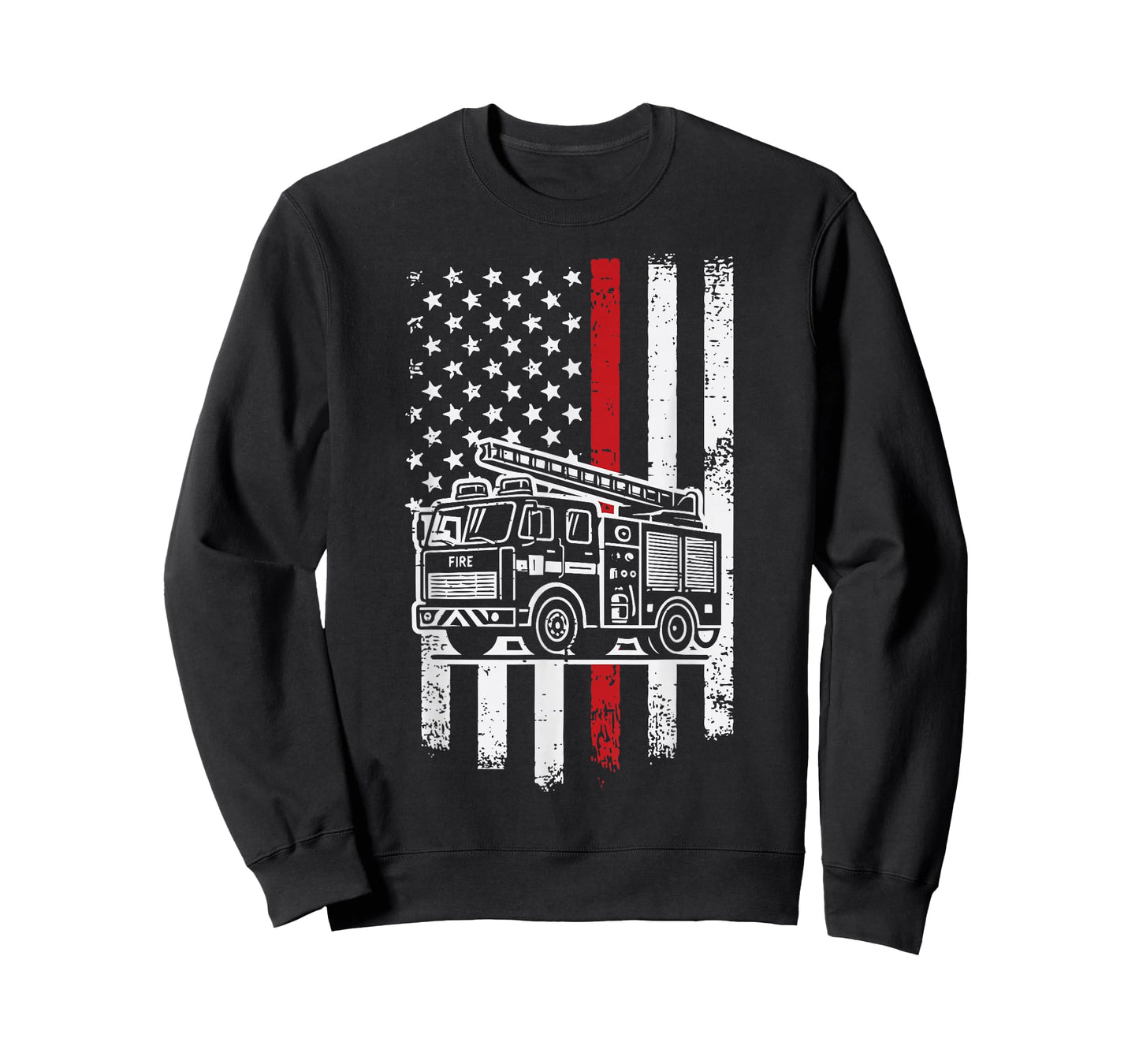 Firefighter Truck US Flag Red Line Fireman Men Women Kids T-Shirt
