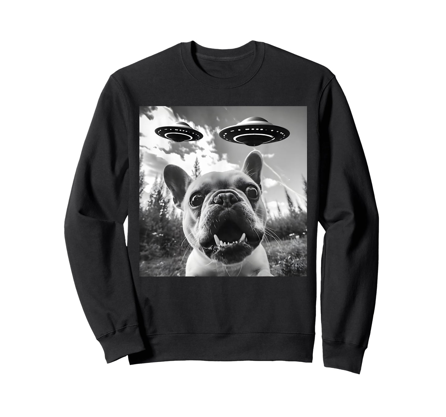 Funny French Bulldog Selfie with UFO Men Graphic T-Shirt