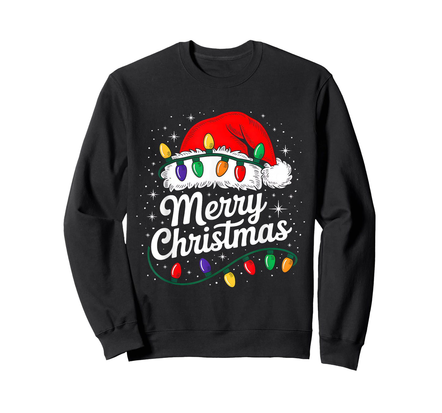 Merry Christmas Lights Red Santa Hat Xmas Family Men Women T-Shirt