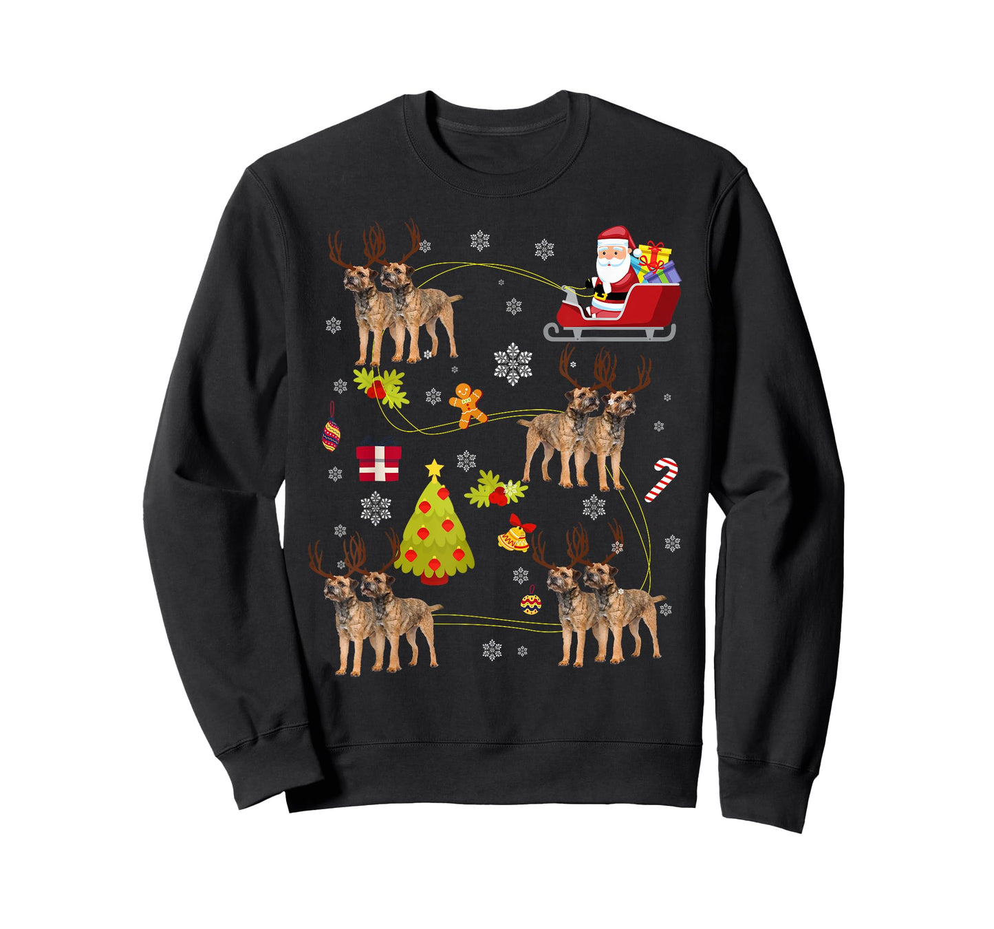 Santa Hat Border Terrier Christmas Tree Lights Xmas Gift T-Shirt