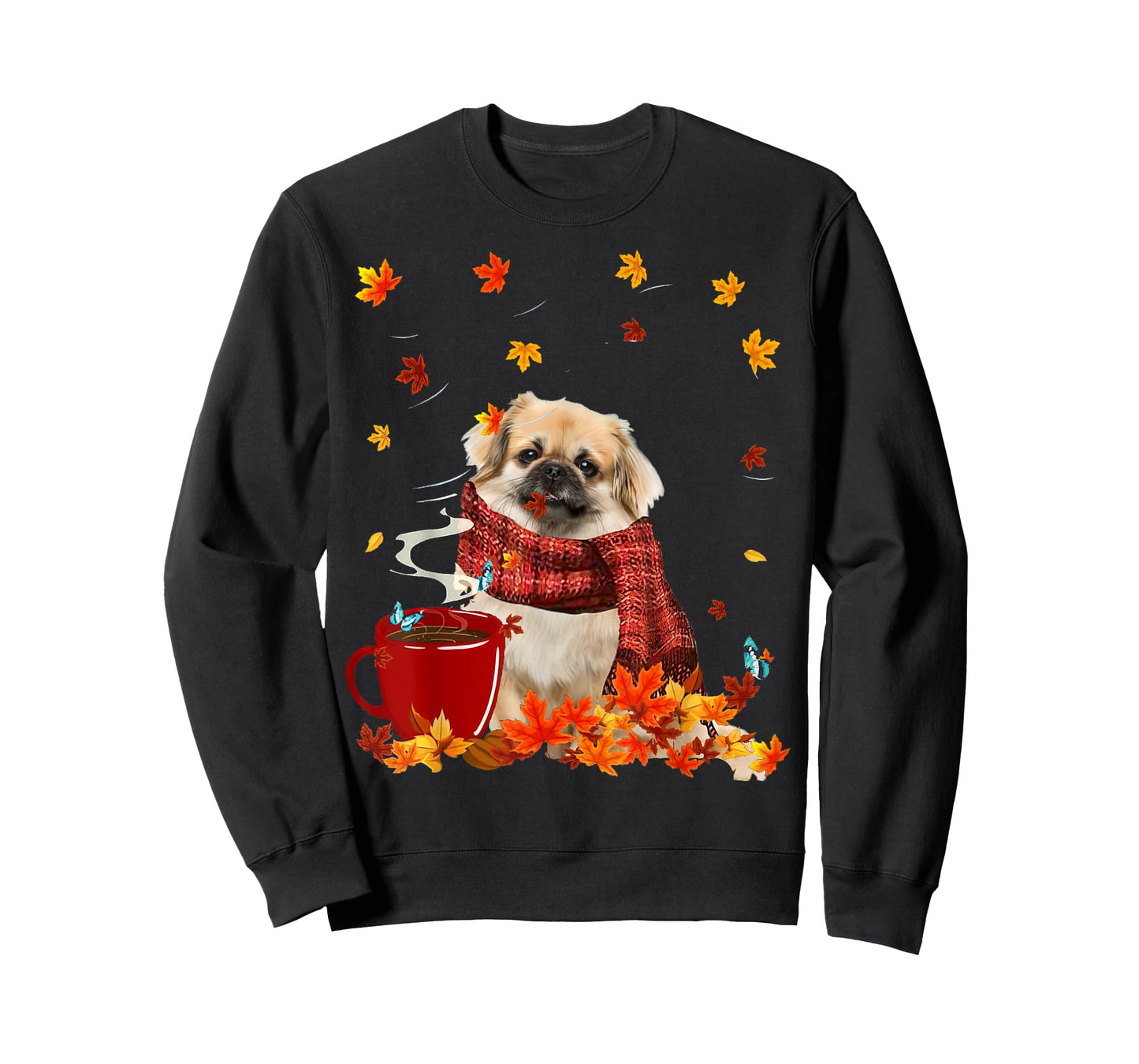 Tibetan Spaniel Fall Red Scarf Autumn Leaf For Dog Lover Men Women T-Shirt