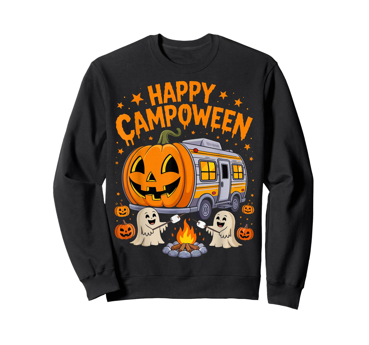 Happy Camp-O-Ween Halloween Camping Ghosts Campfires Retro T-Shirt