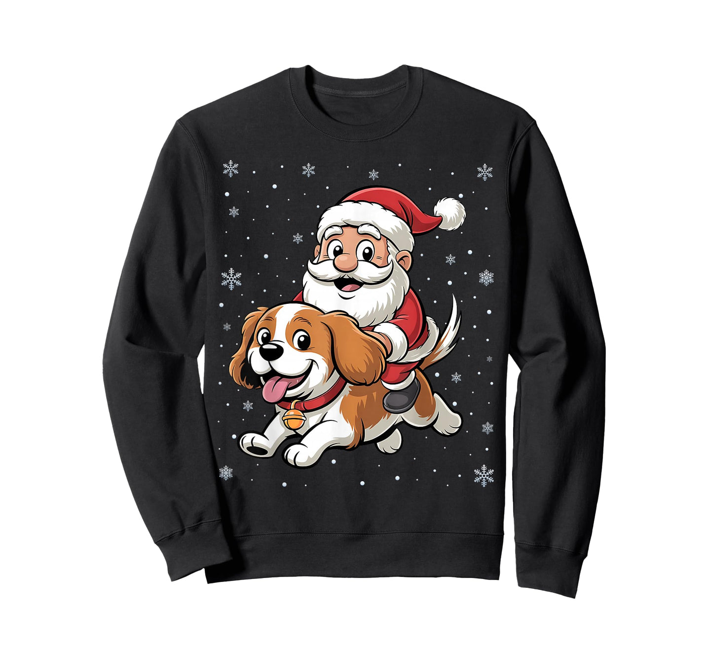 Santa Claus Riding Cavalier King Charles Spaniel Dog Xmas T-Shirt