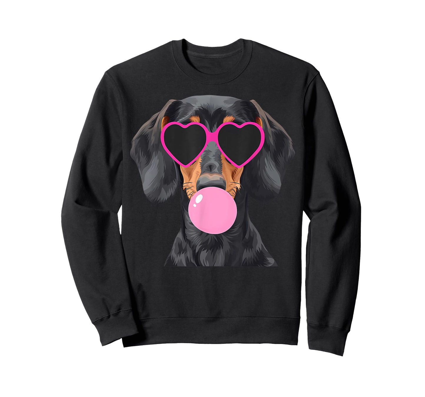 Funny Dachshund Wearing Glasses and Blowing Pink Bubble Gum T-Shirt