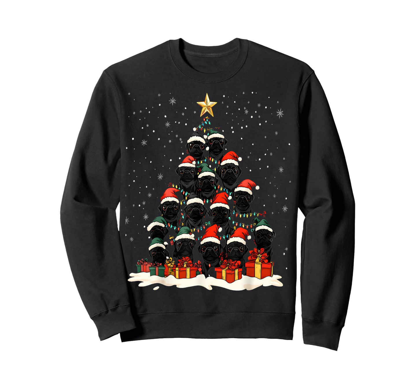 Black Pug Christmas Tree Dog Santa Xmas Merry Dogmas T-Shirt