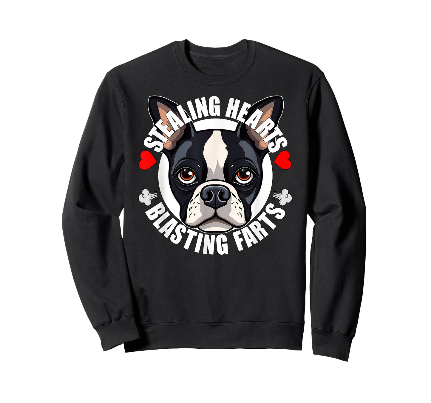 Funny Boston Terrier Stealing Hearts Blasting Farts Cute Dog Men Women Girls Kids T-Shirt