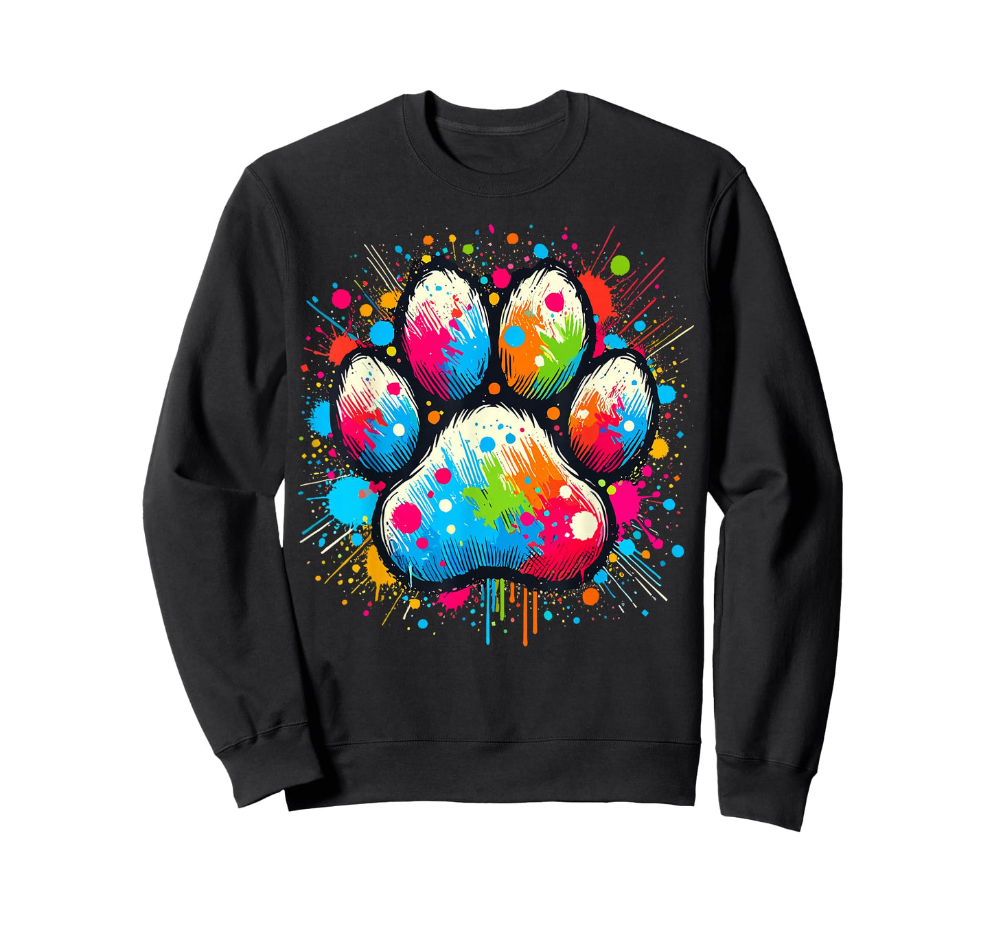 Dog Paw Lover Print Colorful Paw Dog T-Shirt, Unisex-Adults & Kids, Black, Small, Short Sleeve, Crew Neck, Classic Fit