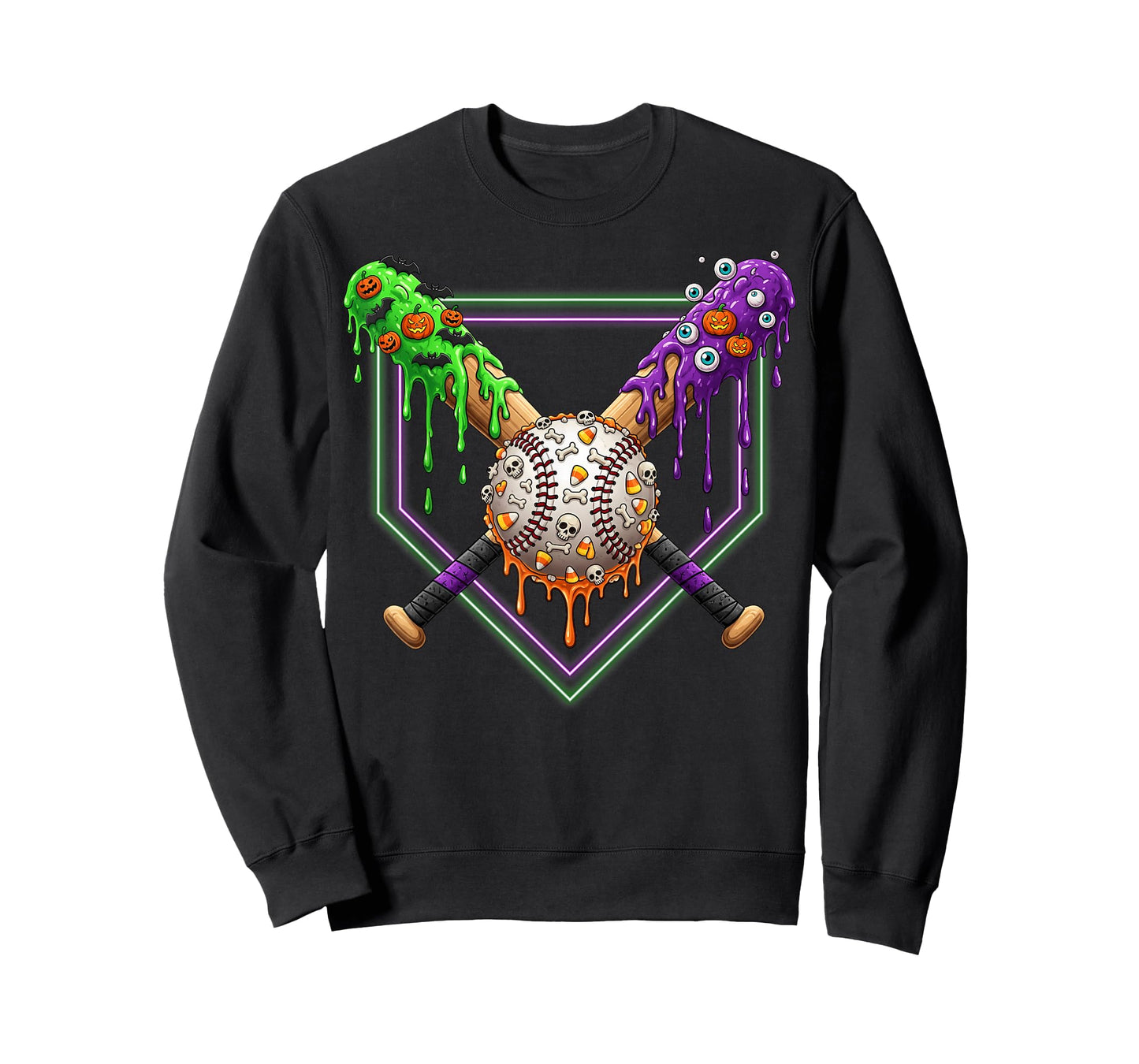 Spooky Baseball Ice Cream Drip Home Plate Dripping Halloween T-Shirt
