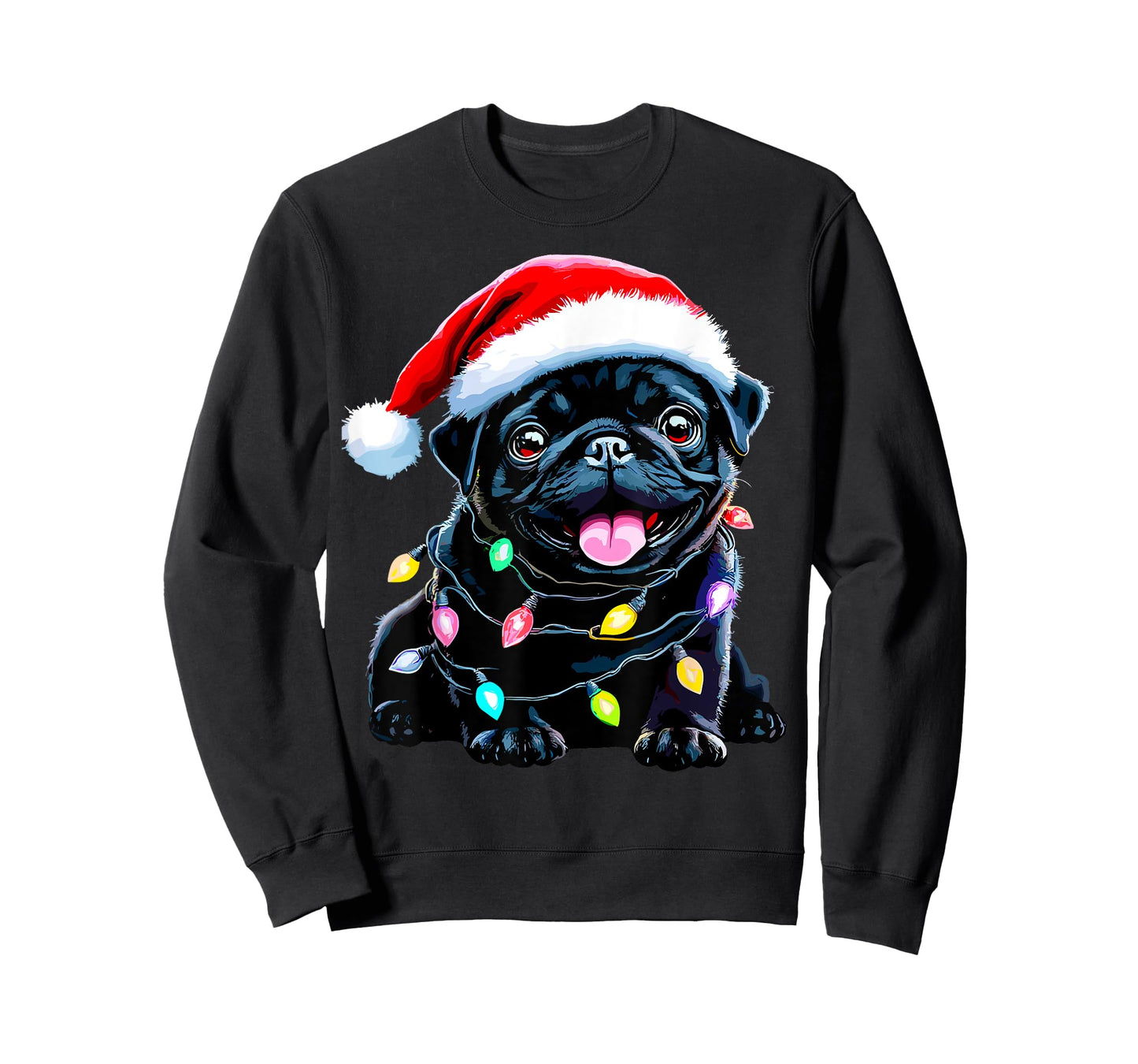 Funny Pug Santa Dog Lover Xmas Christmas Lights Men Women Kids T-Shirt