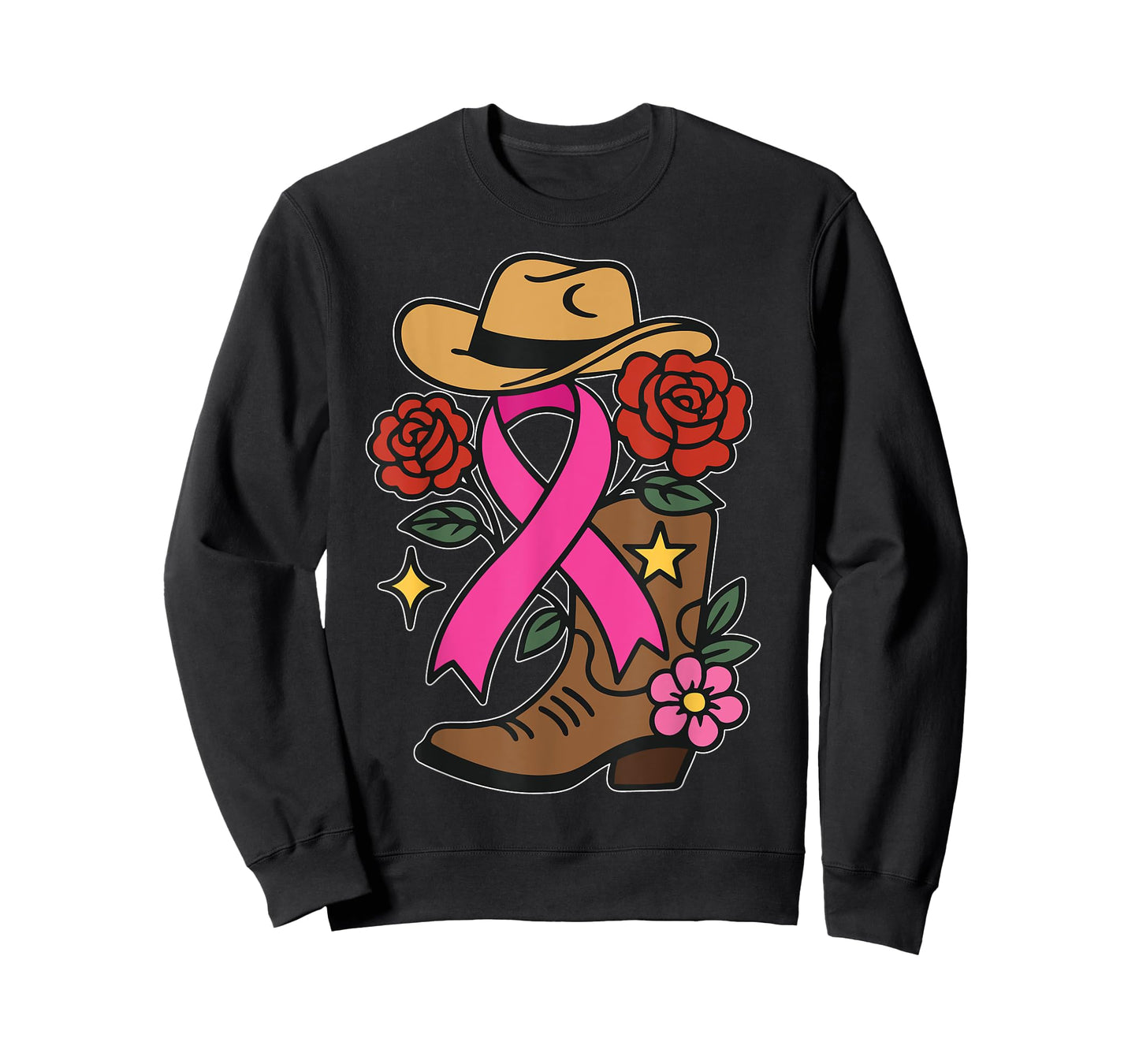 Western Breast Cancer Awareness Women Pink Ribbon Cowboy Hat T-Shirt