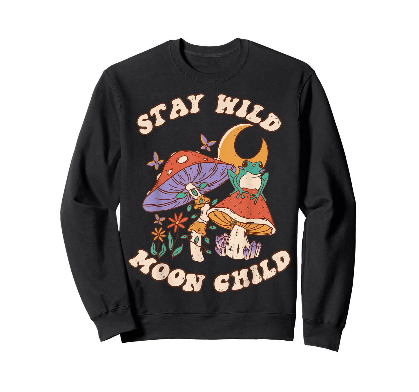 Vintage Retro Stay Wild Moon Child Frog Mushroom Hippie T-Shirt