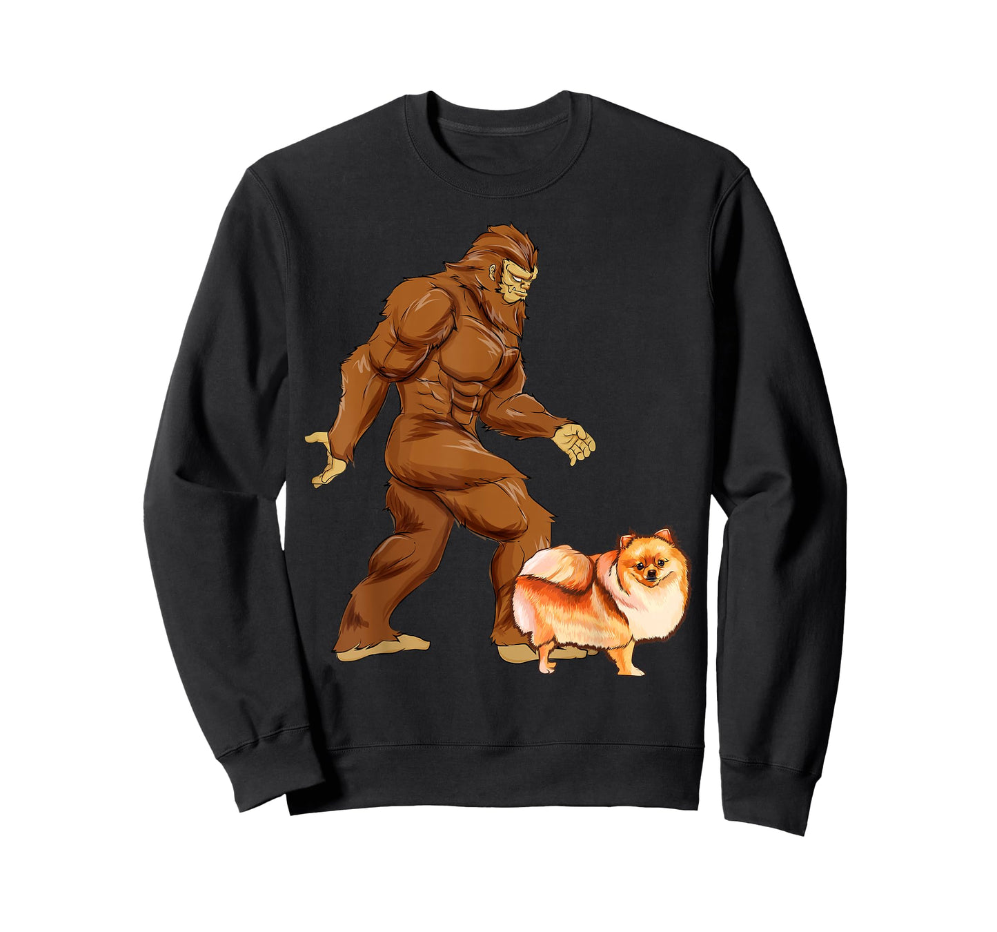 Funny Bigfoot Walking Pomeranian Sasquatch Dog T-Shirt for Men Women Kids