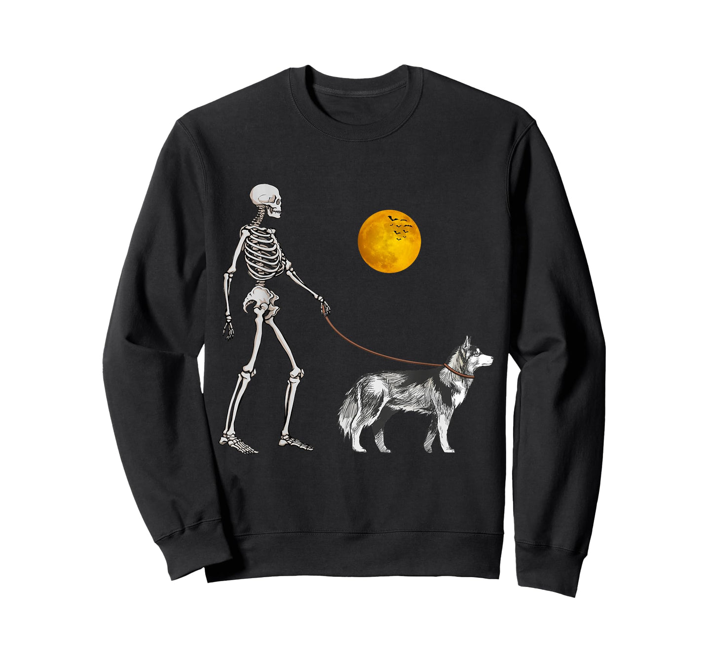 Siberian Husky Skeleton Dog Walking Halloween Costume T-Shirt