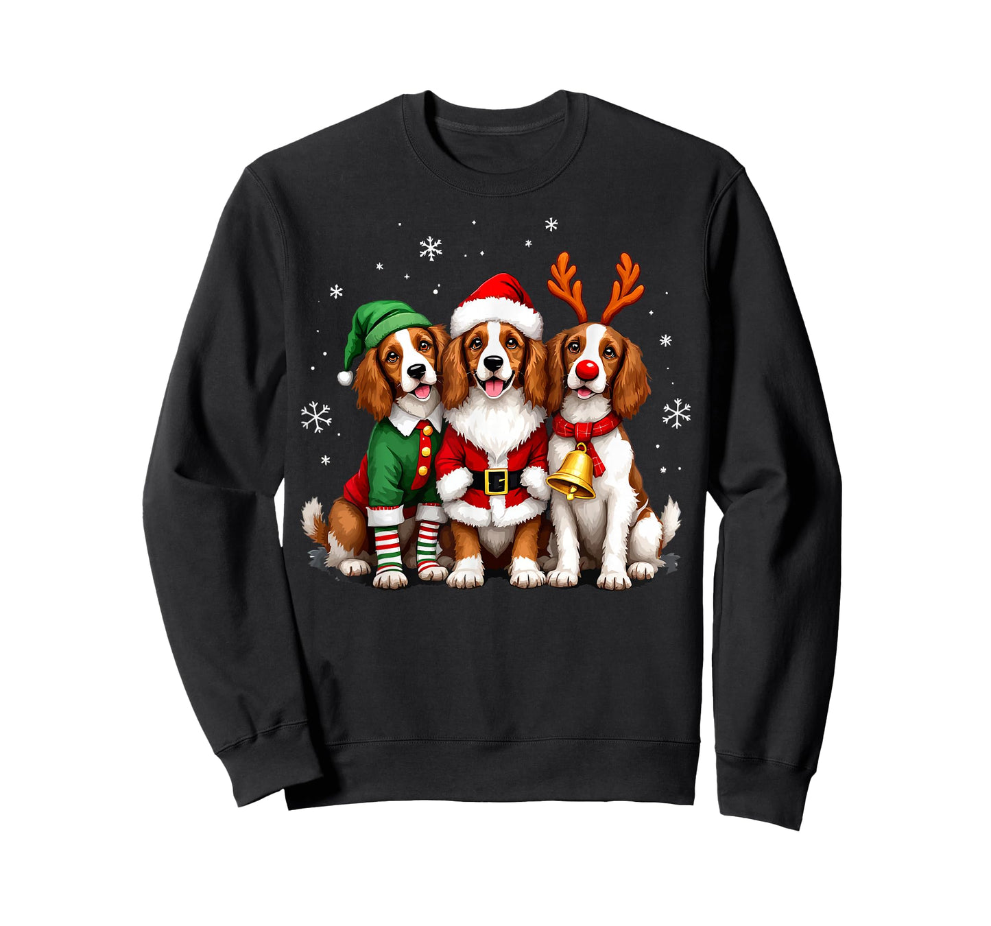 Brittany Spaniel Christmas Dogs Funny Santa Reindeer Elf T-Shirt