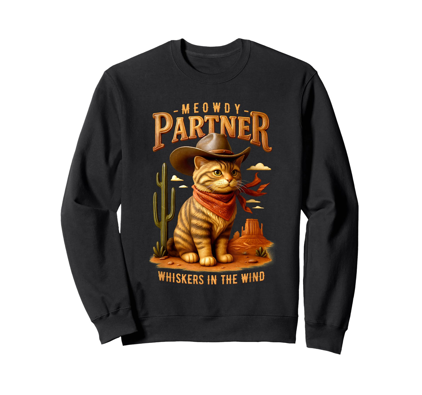 Meowdy Partner Whiskers In Wind Western Cowboy Cat Rodeo T-Shirt