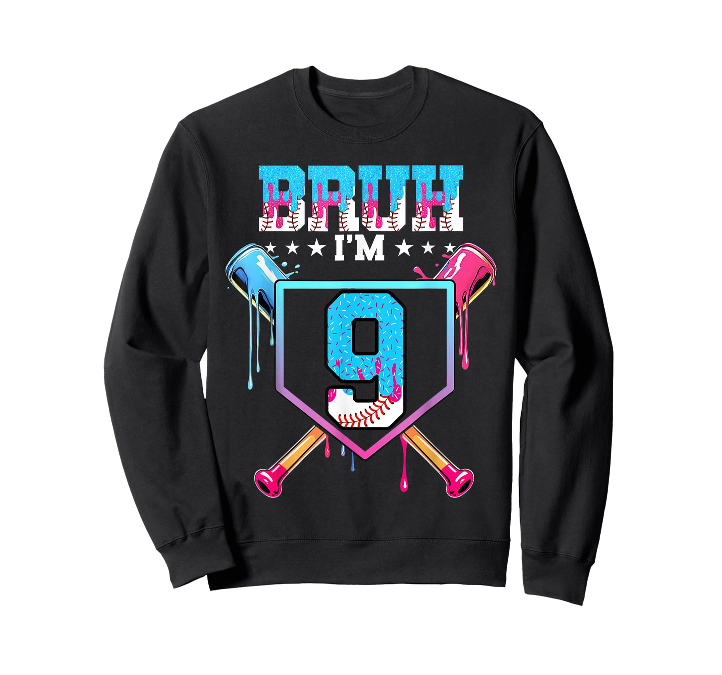Bruh 9th Birthday Boy Baseball Ice Cream Drip 9 Year Old Boy T-Shirt