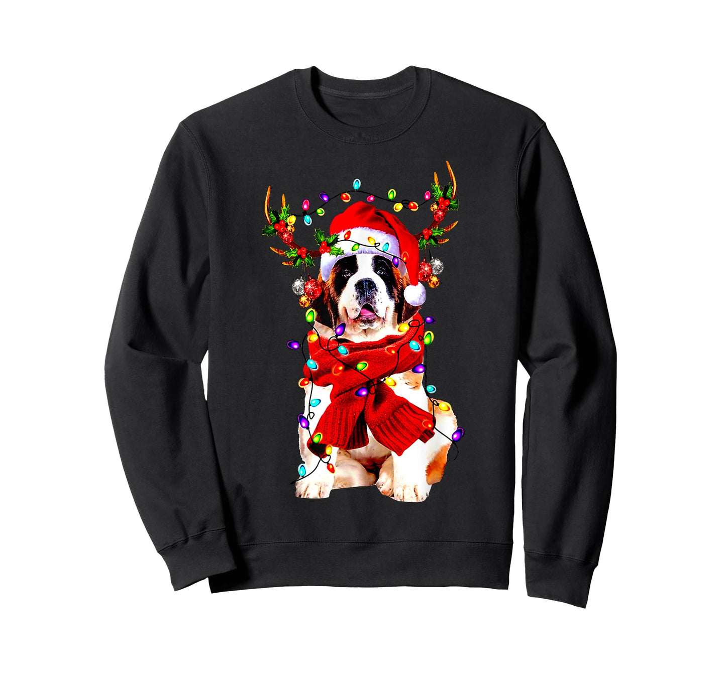 Funny St Bernard gorgeous reindeer Light Christmas T-Shirt