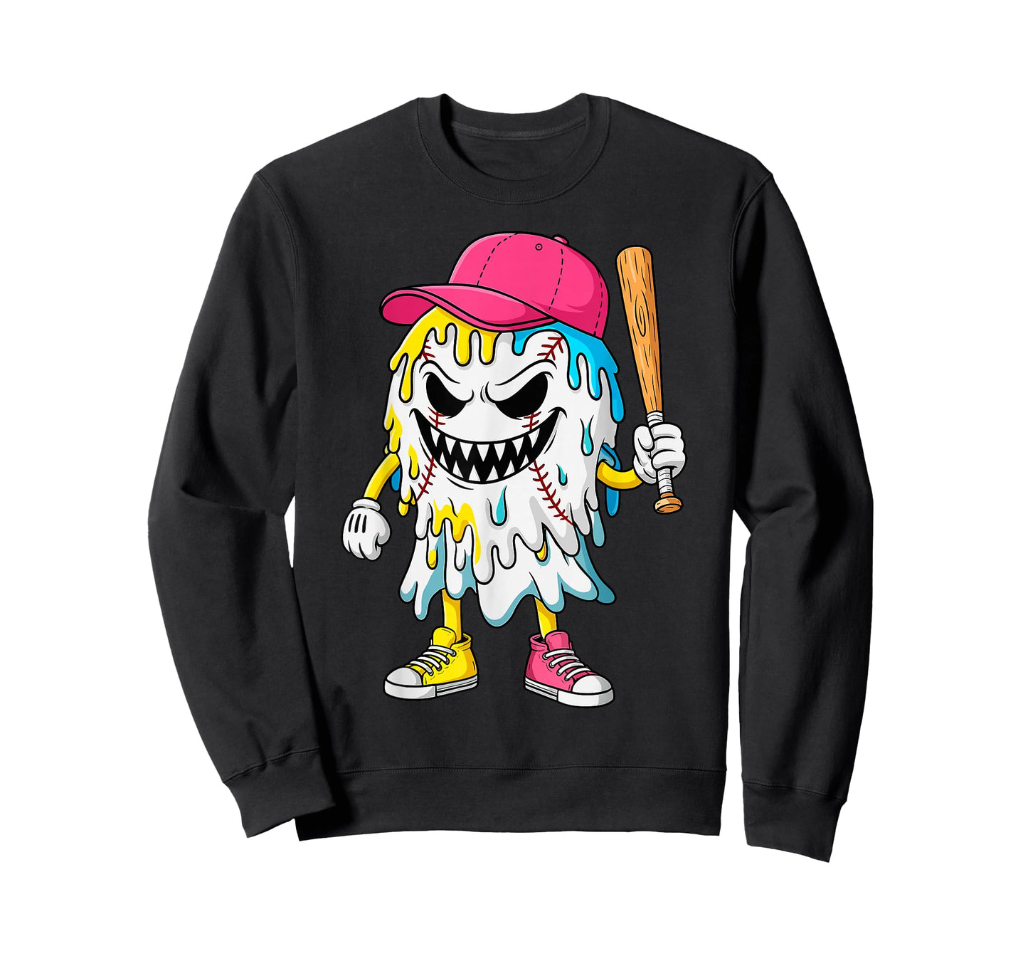 Ice Cream Drip Ghost Baseball Lovers Baseball Drip Halloween T-Shirt
