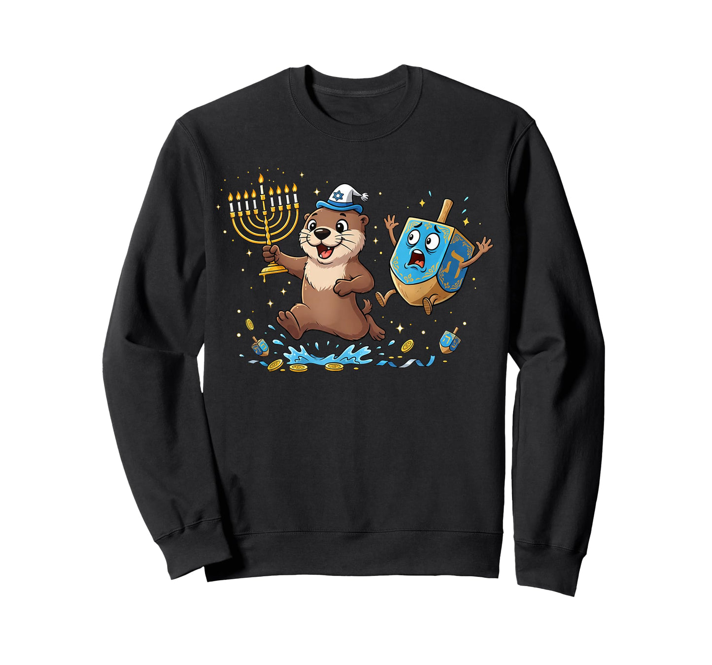 Funny Otter Dreidel Menorah Hanukkah Kids Womens Mens T-Shirt