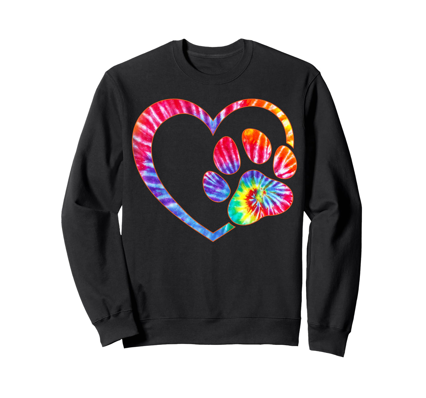 Cute Tie Dye Dog Paw Love Heart Print Colorful Pet Dog Lover T-Shirt