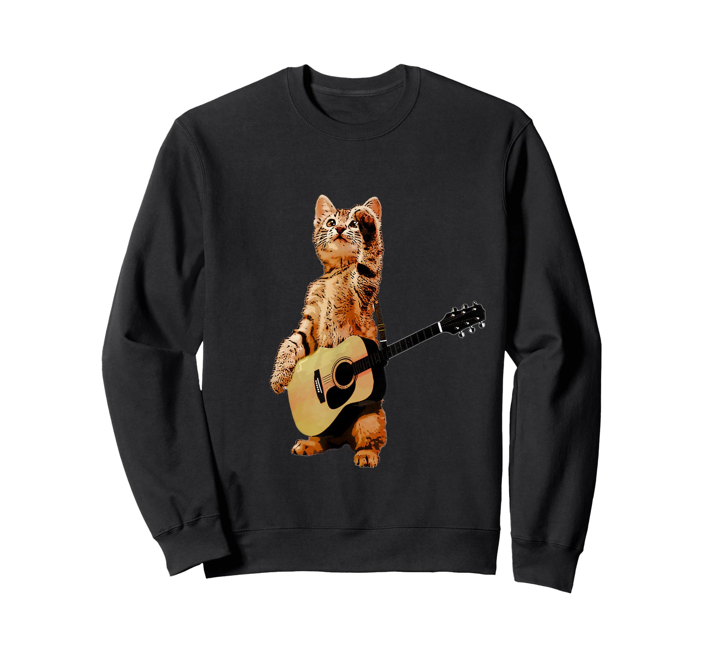 Cat Playing Acoustic Guitar Cool Musician Guitarist Men Women T-Shirt