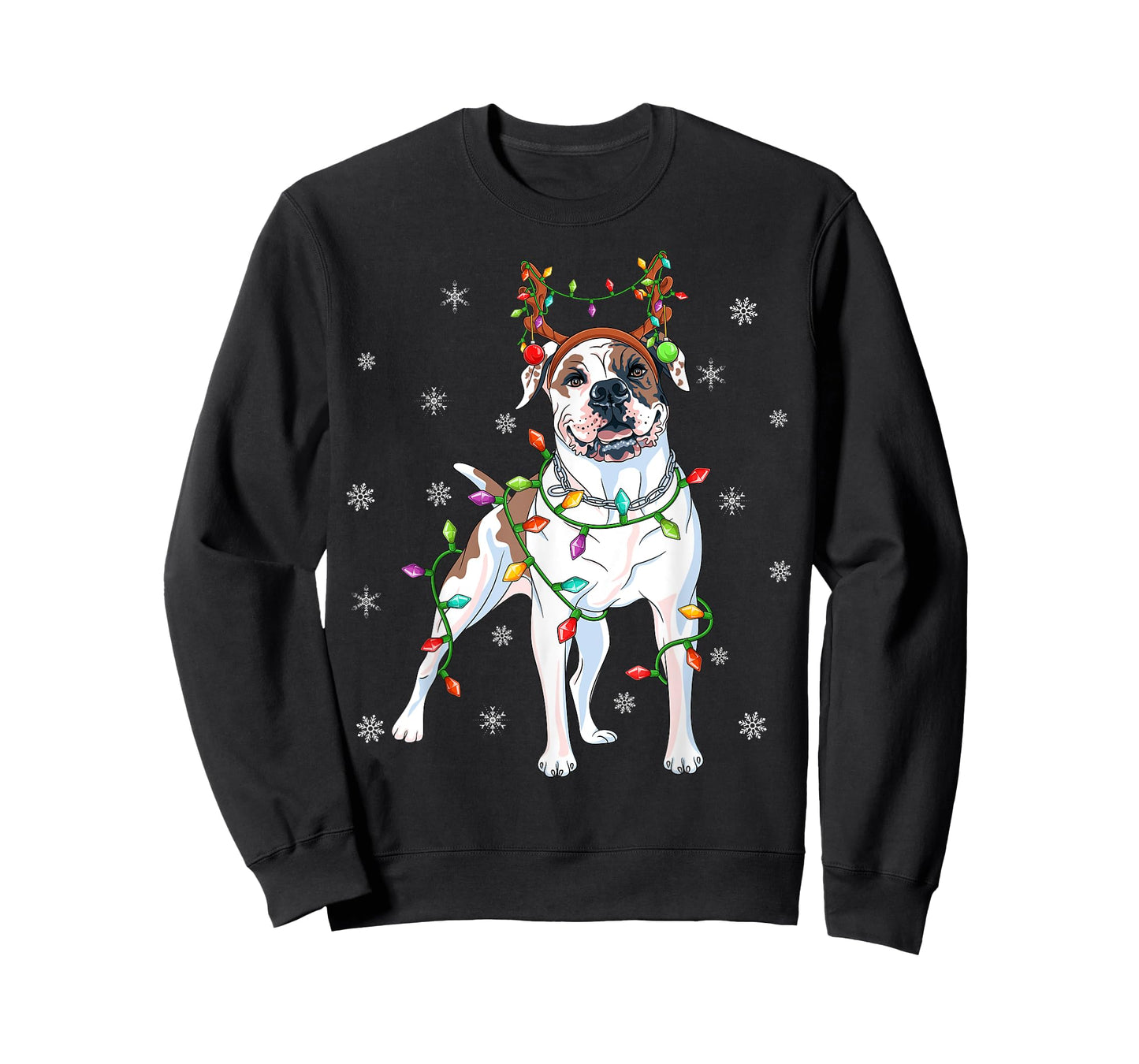 Xmas Lighting Reindeer Hat American Bulldog Christmas T-Shirt