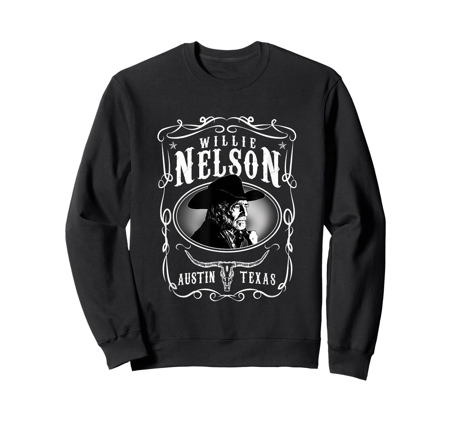 Willie Nelson Unisex-Adult Black Cotton T-Shirt, Small, Short Sleeve, Crew Neck, Classic Fit