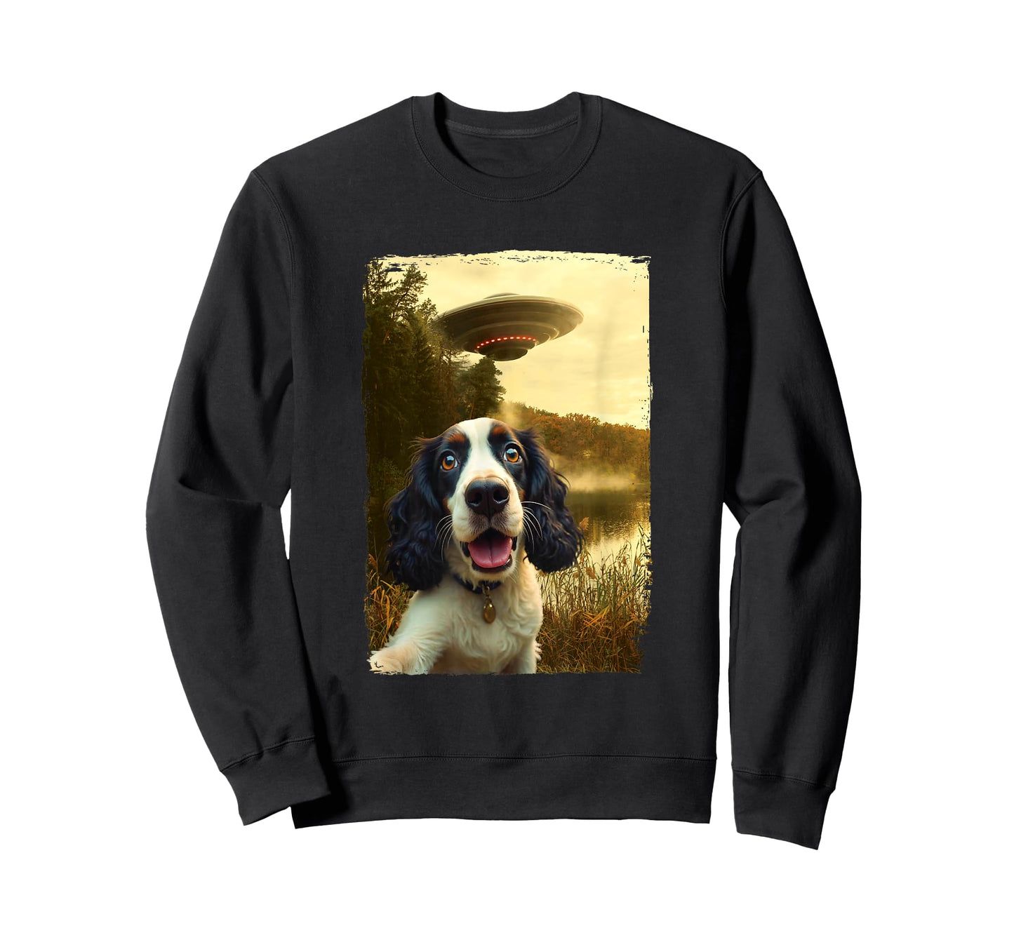 Funny English Cocker Spaniel Dog UFO Encounter Selfie Aliens T-Shirt