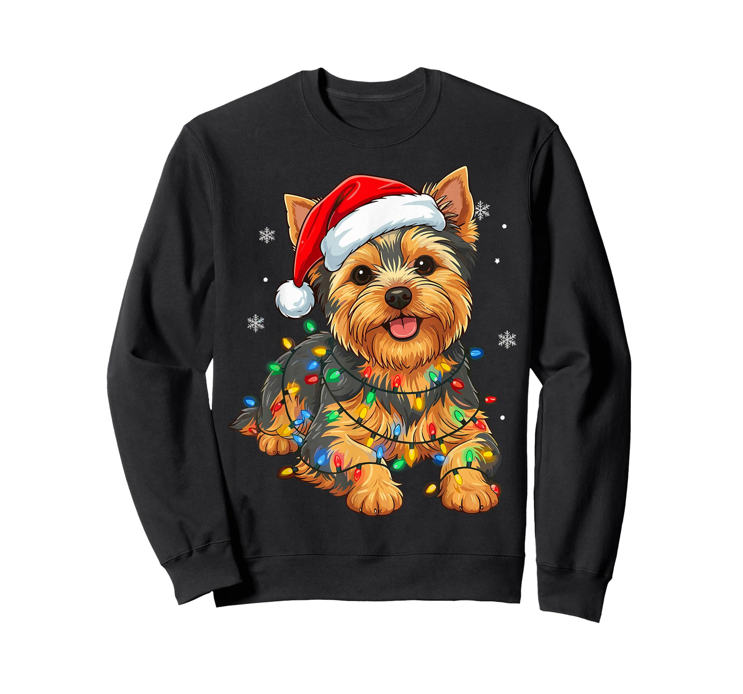 Christmas Dog Yorkie Lights Xmas T-Shirt