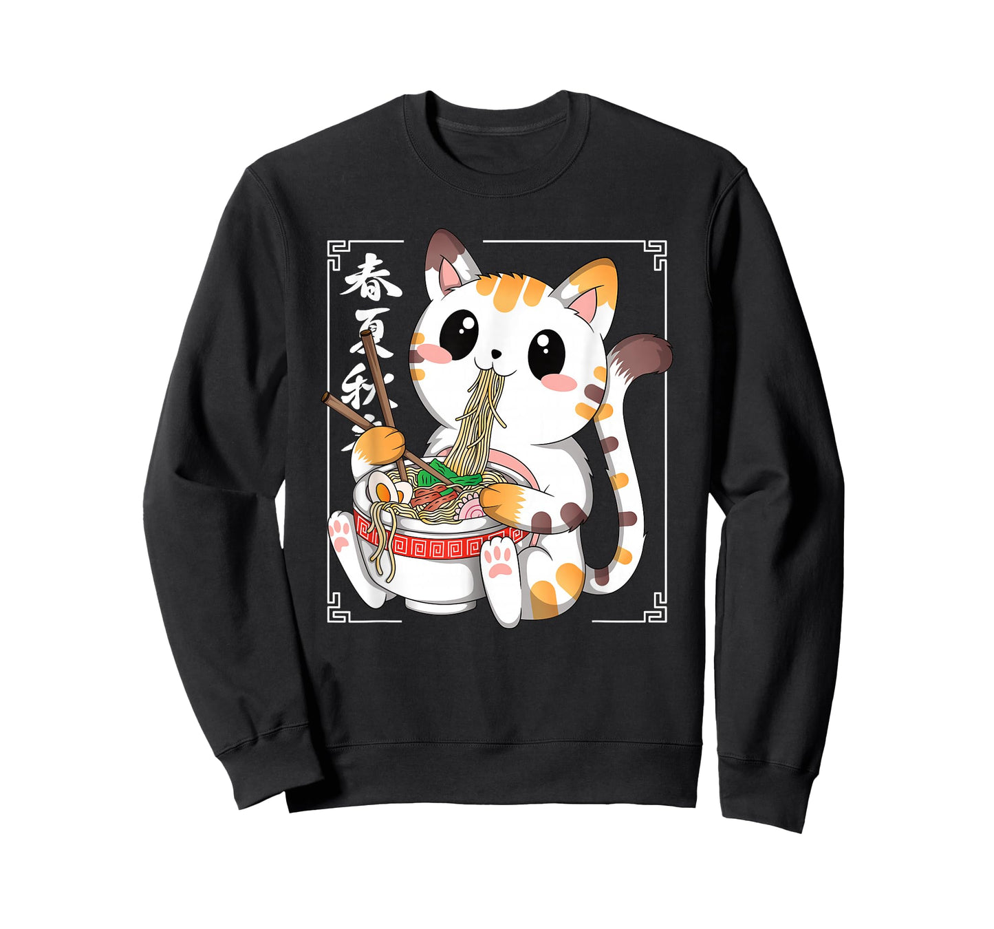 Funny Japanese Anime Cat Ramen Noodles Manga Kawaii Men Boys T-Shirt