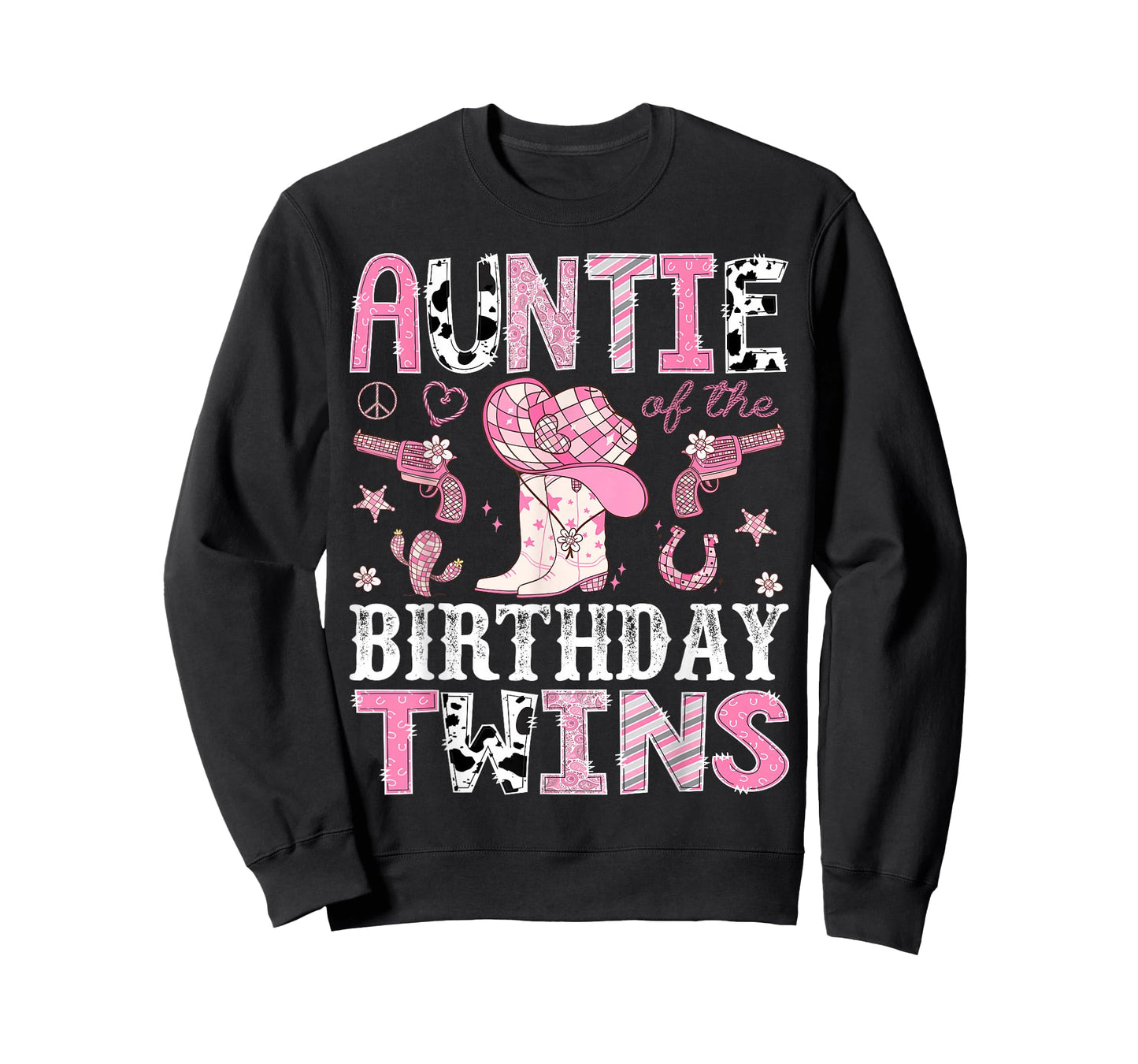 Auntie of The Birthday Twins Pink Rodeo Cowgirl Western T-Shirt