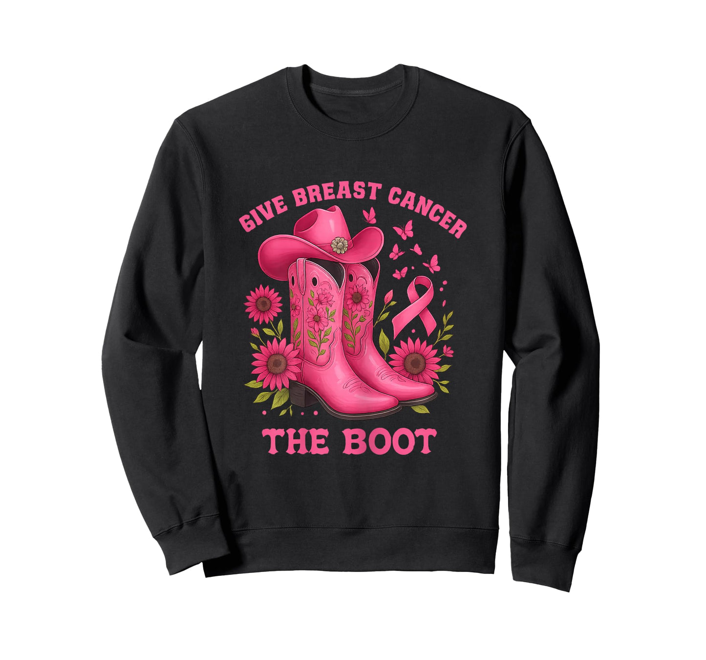 Give Breast Cancer The-Boot Floral Pink Cowboy Theme T-Shirt